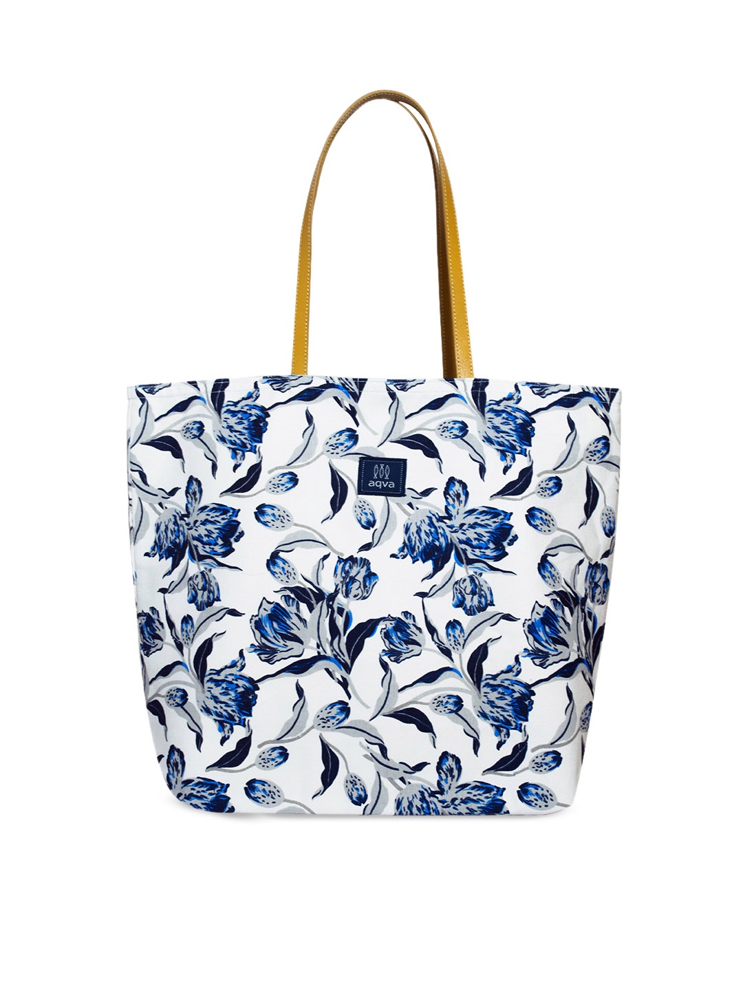 

AQVA White Cotton Floral Printed Reversible Oversized Shopper Tote Bag