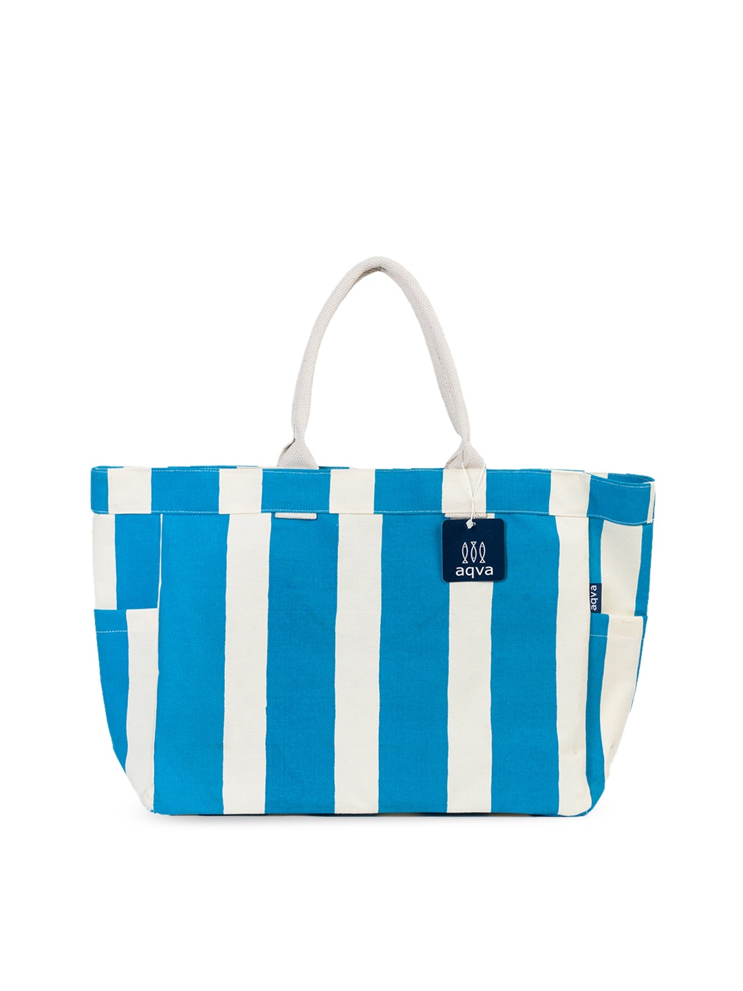 

AQVA Striped Cotton Oversized Tote Bag, Turquoise blue