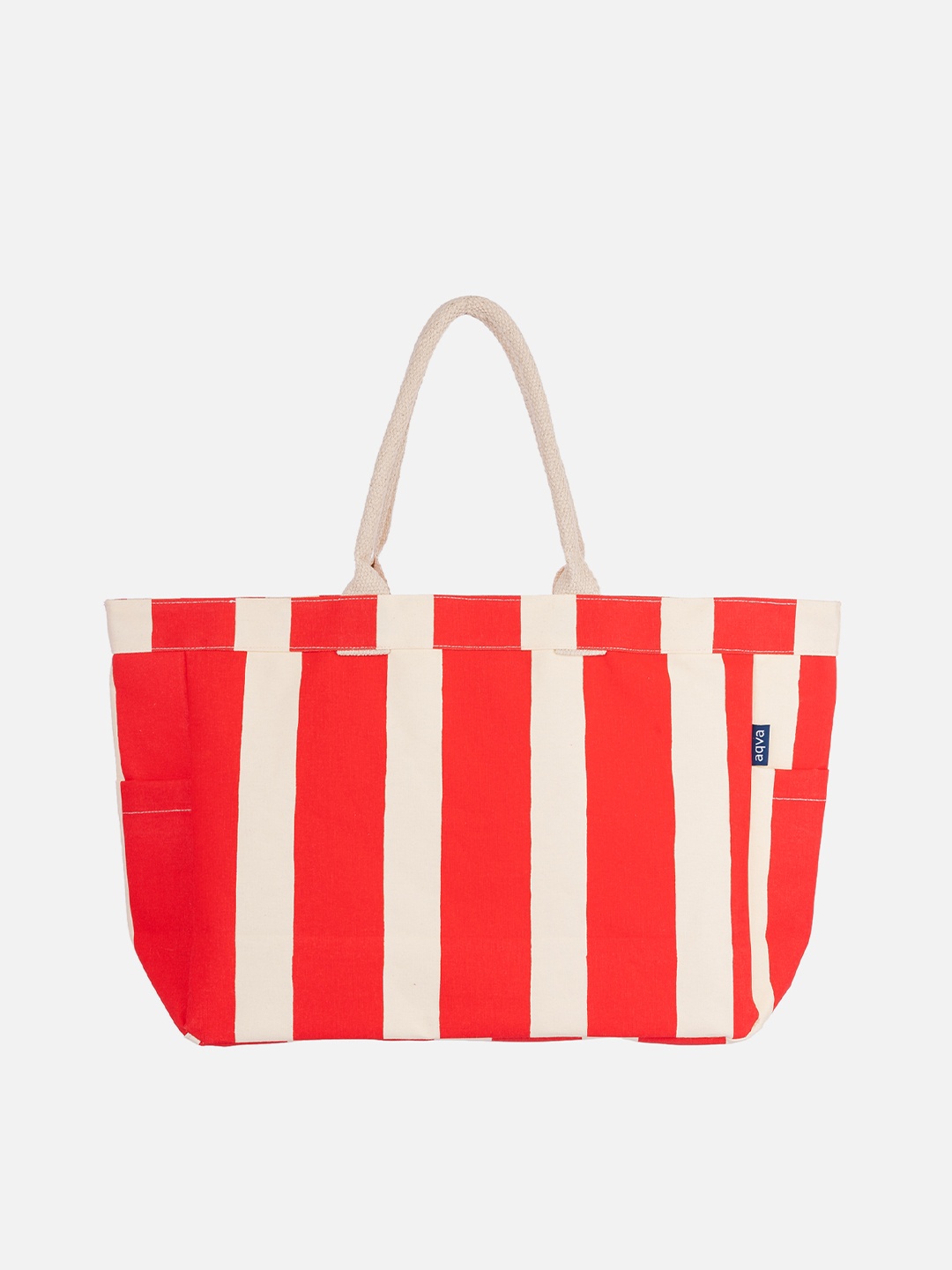 

AQVA Red Cotton Striped Oversized Shopper Tote Bag