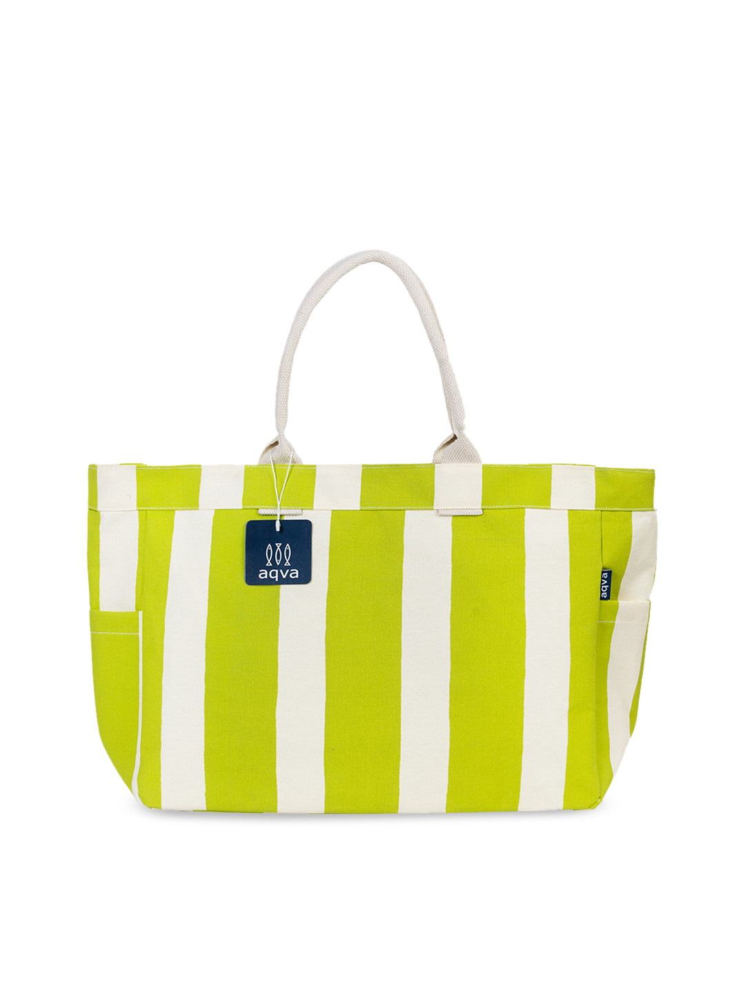 

AQVA Striped Cotton Oversized Tote Bag, Lime green