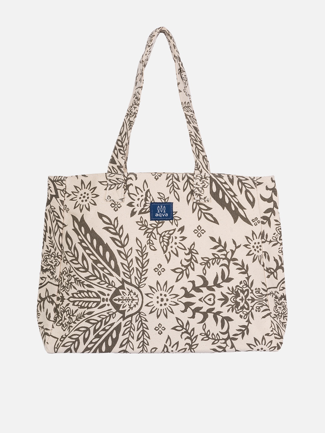 

AQVA White Cotton Floral Printed Oversized Shopper Tote Bag