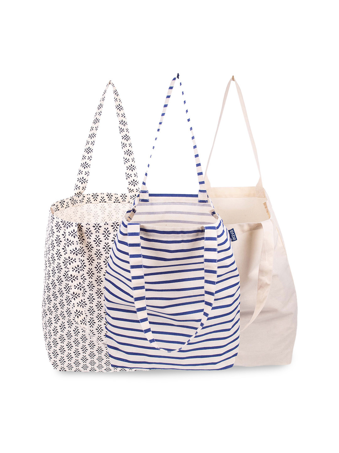 

AQVA Off White Pack Of 3 Striped Oversized Cotton Shopper Shoulder Bag