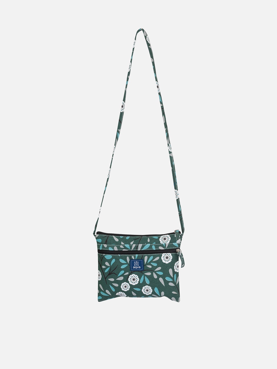 

AQVA Floral Printed Cotton Sling Bag Handbags, Teal