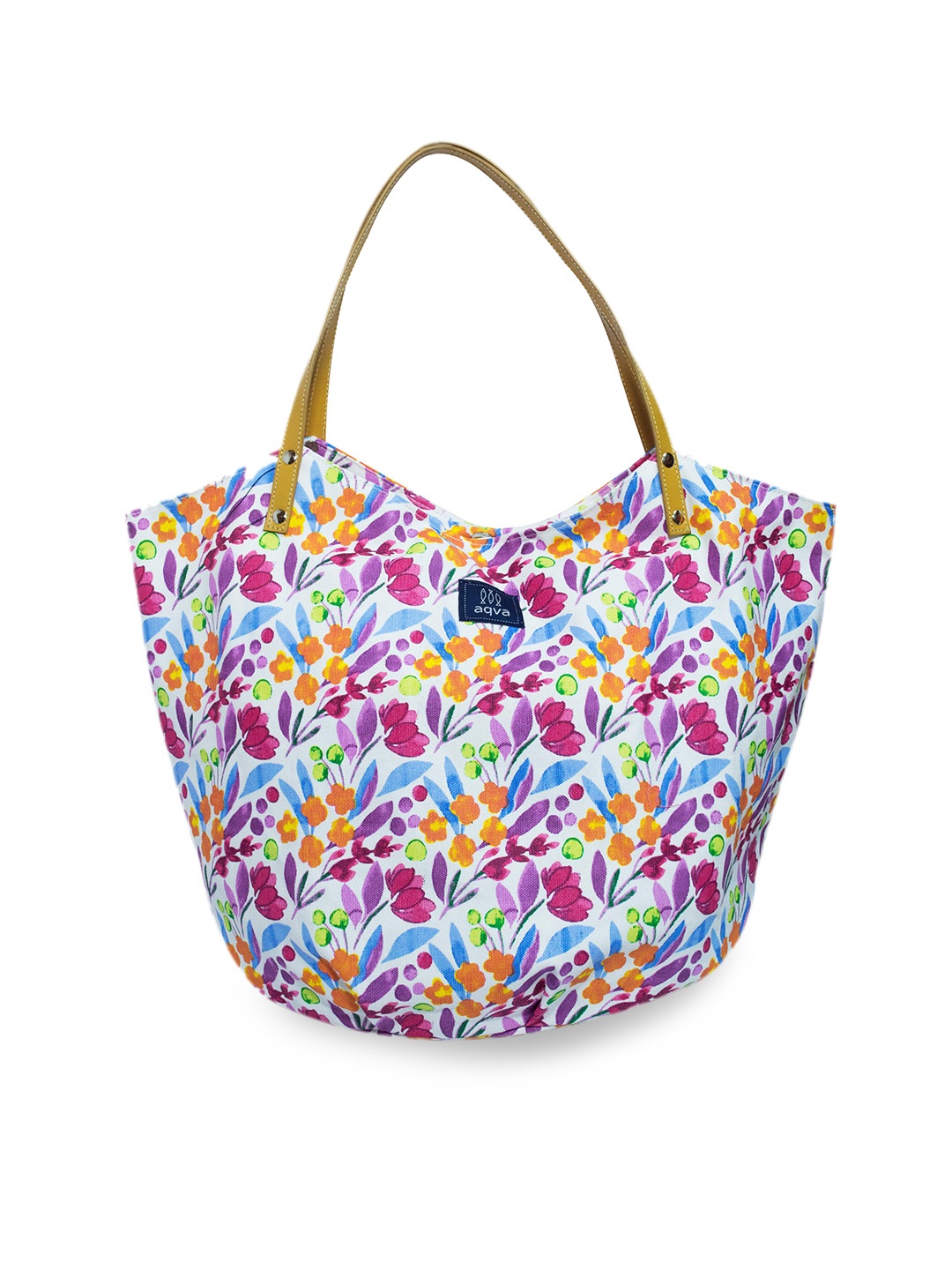 

AQVA White & Violet Floral Printed Oversized Cotton Shopper Shoulder Bag