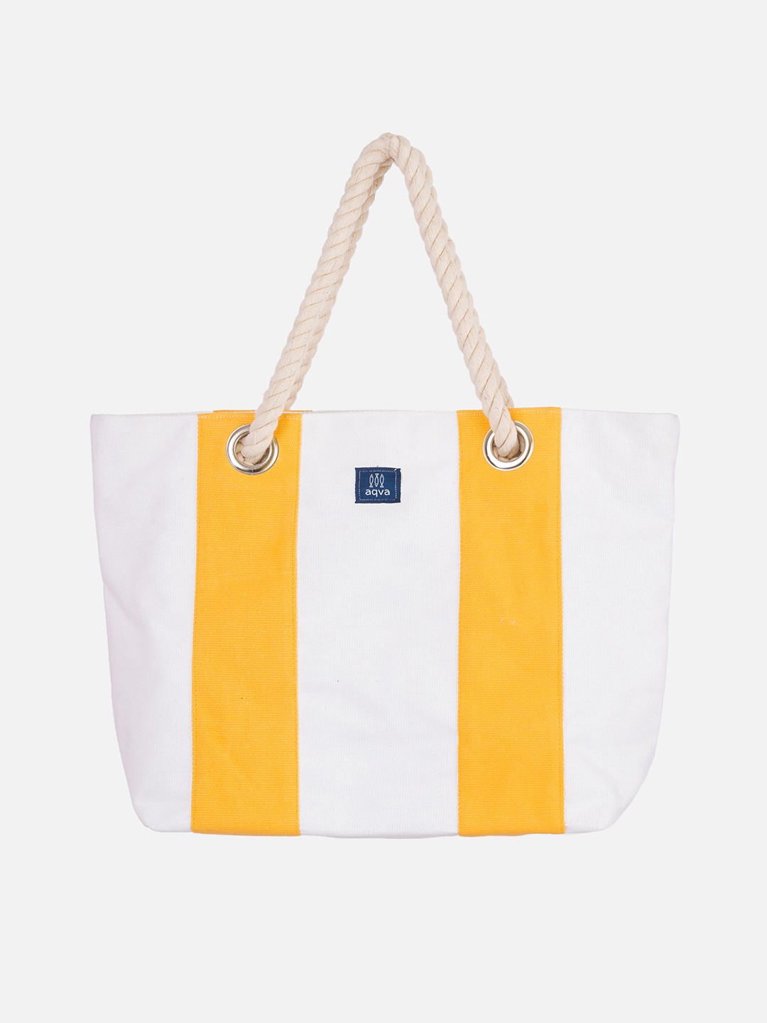 

AQVA Mustard & White Colourblocked Shopper Cotton Shoulder Bag