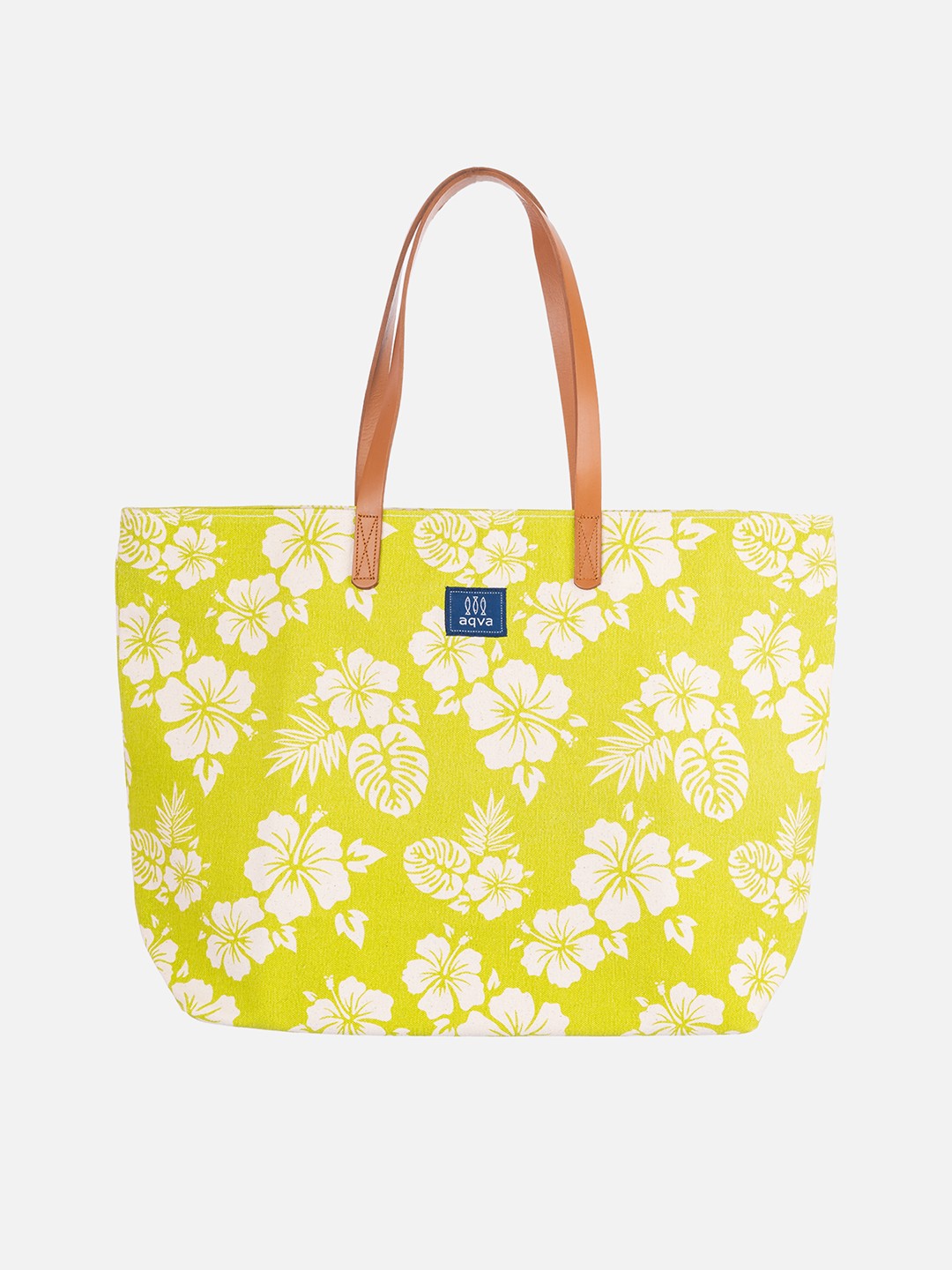 

AQVA Lime Green Floral Cotton Oversized Shopper Shoulder Bag