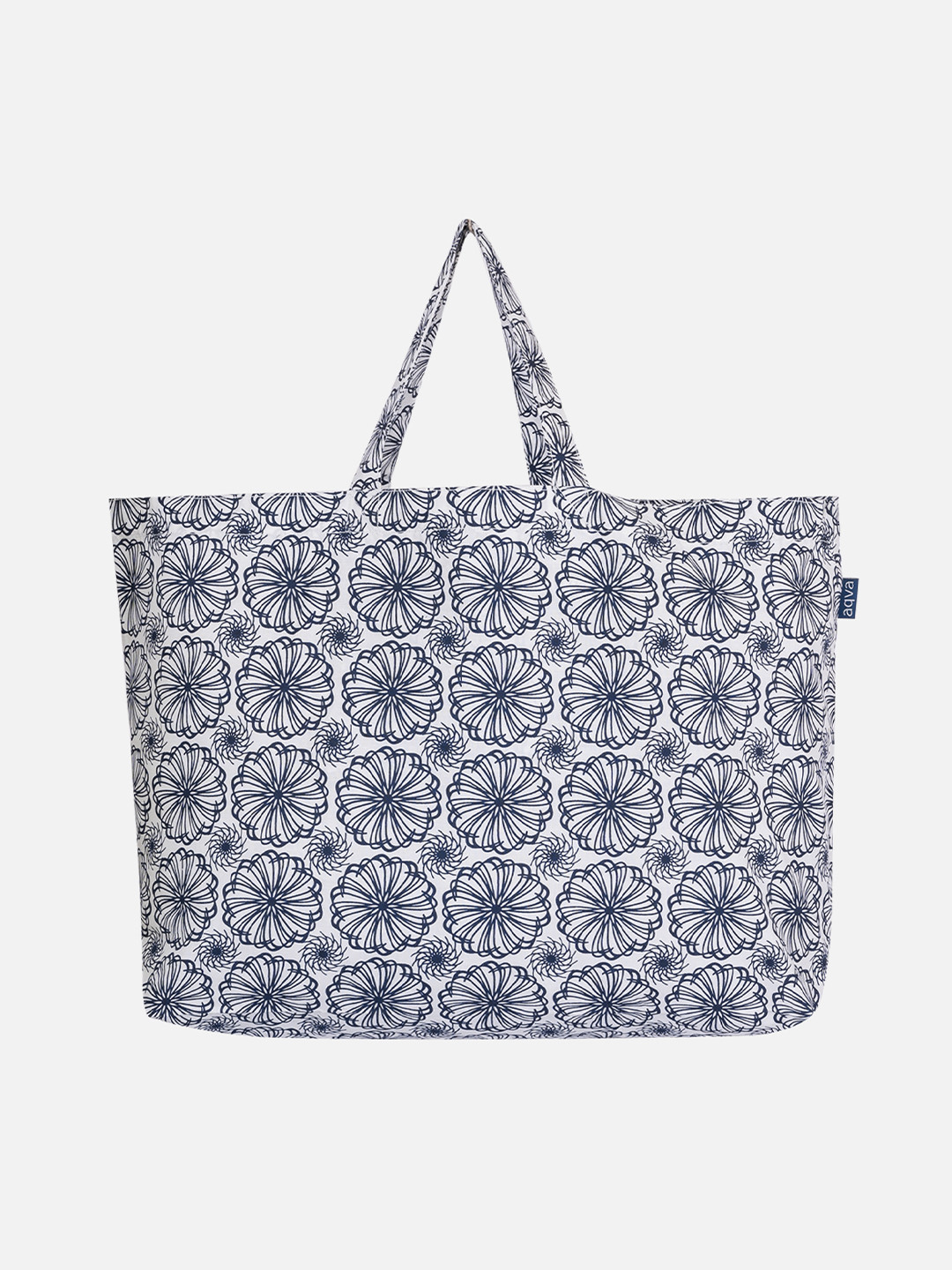 

AQVA Floral Printed Cotton Oversized Tote Bag Handbags, Navy blue