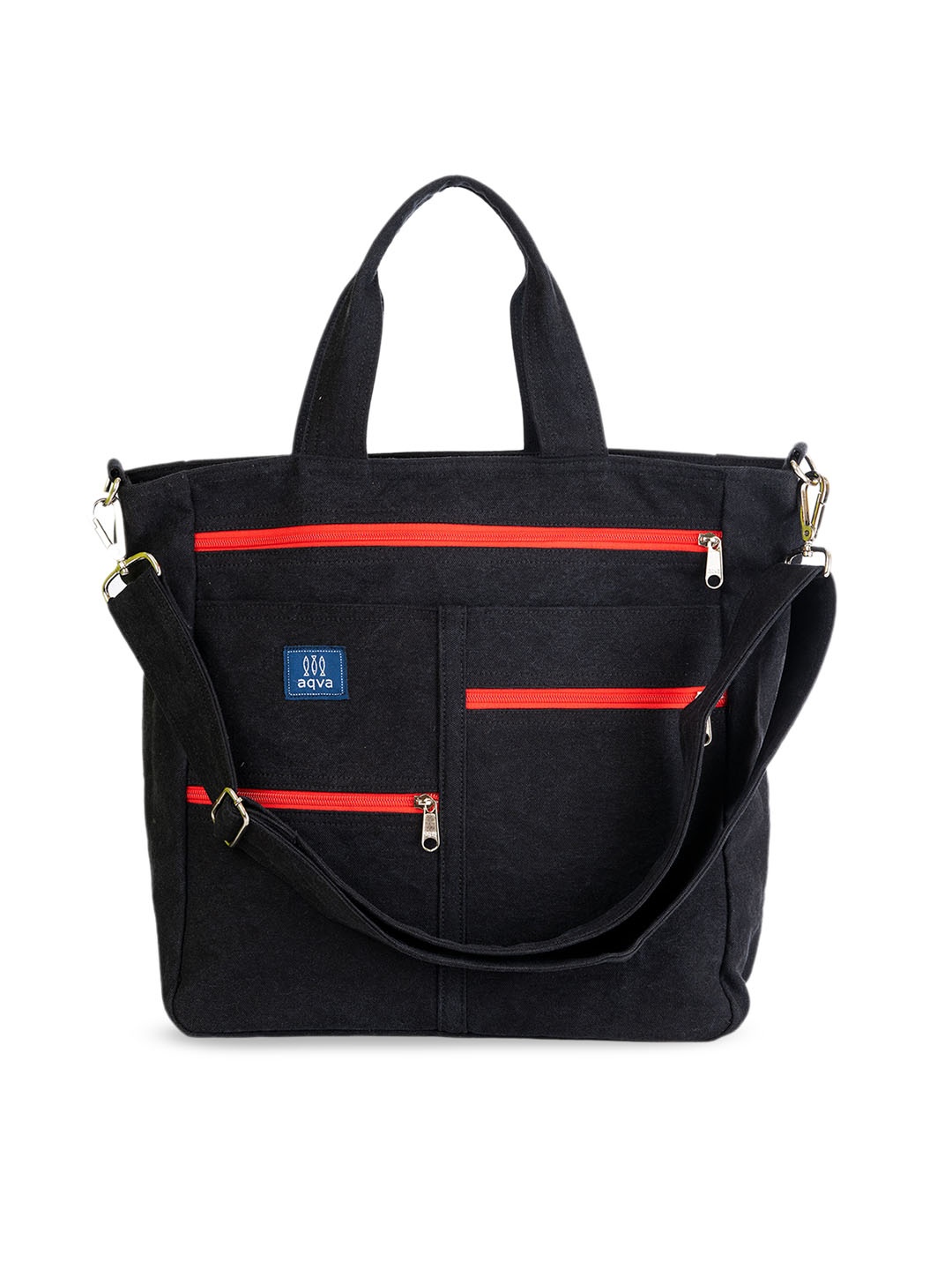 AQVA Black Oversized Shopper Cotton Shoulder Bag