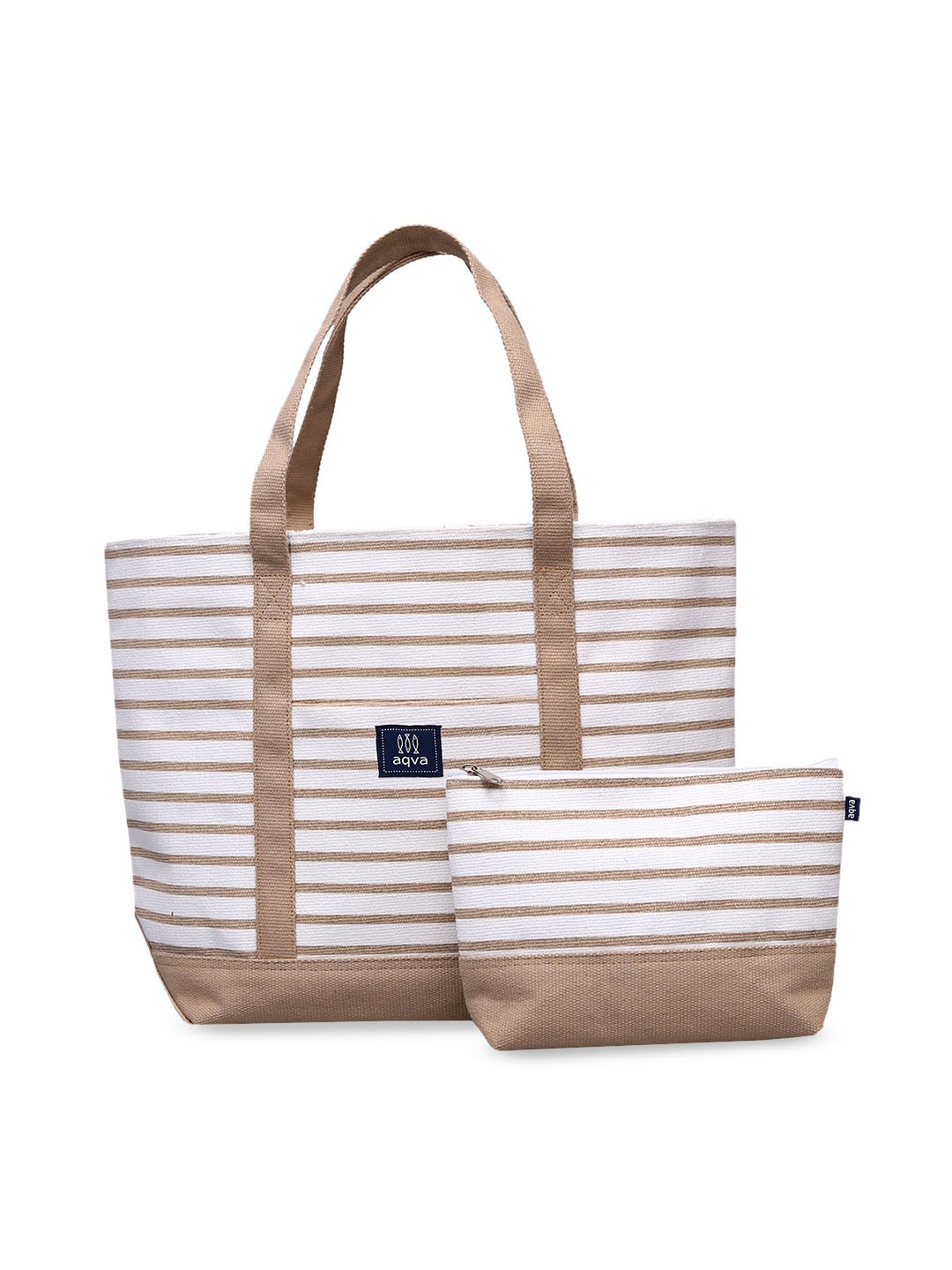 

AQVA White Striped Oversized Cotton Shopper Shoulder Bag