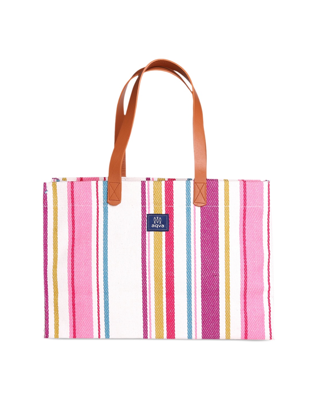 

AQVA Striped Cotton Oversized Tote Bag Handbags, White