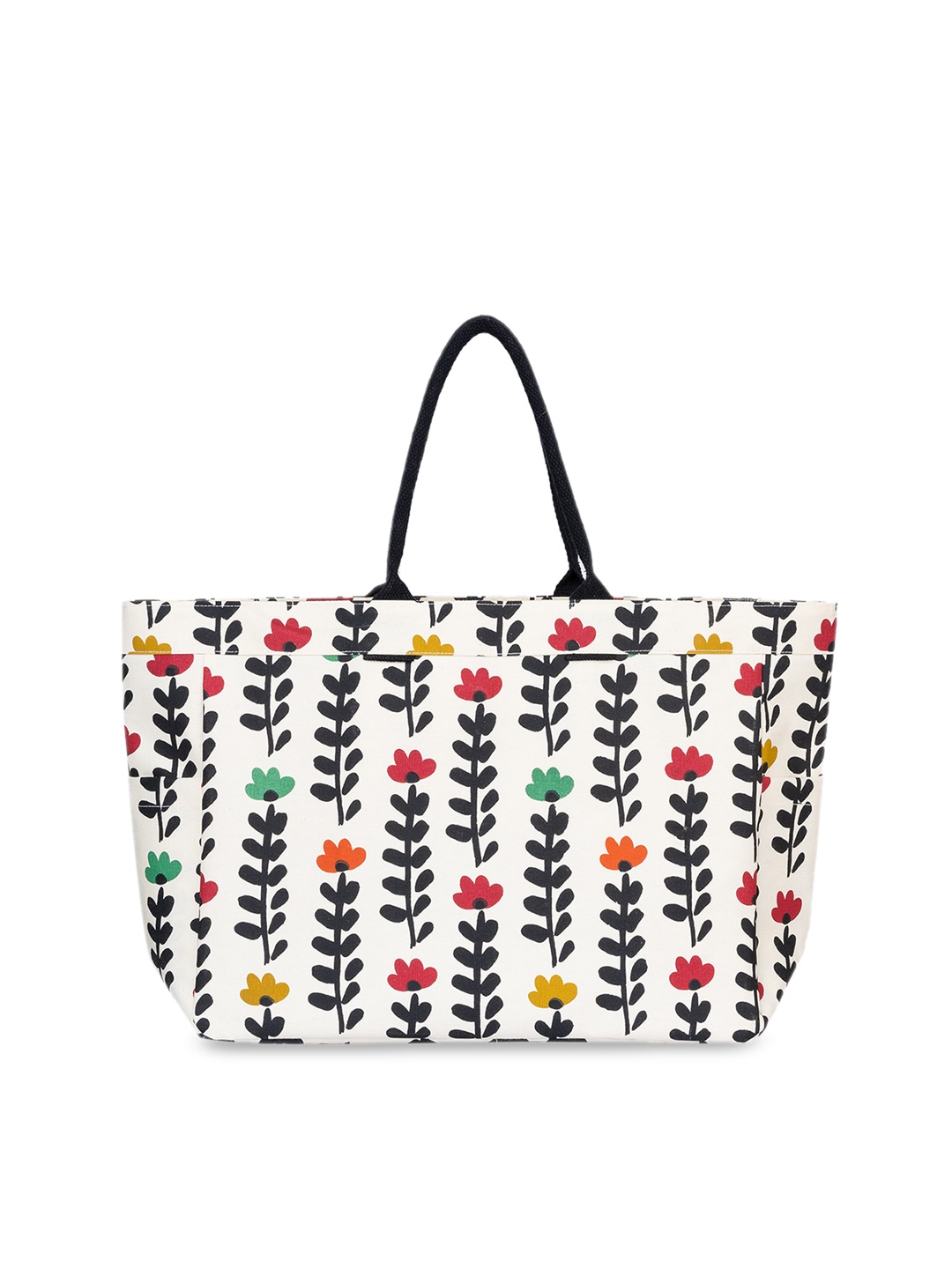 

AQVA Black Floral Printed Oversized Cotton Shopper Handheld Bag