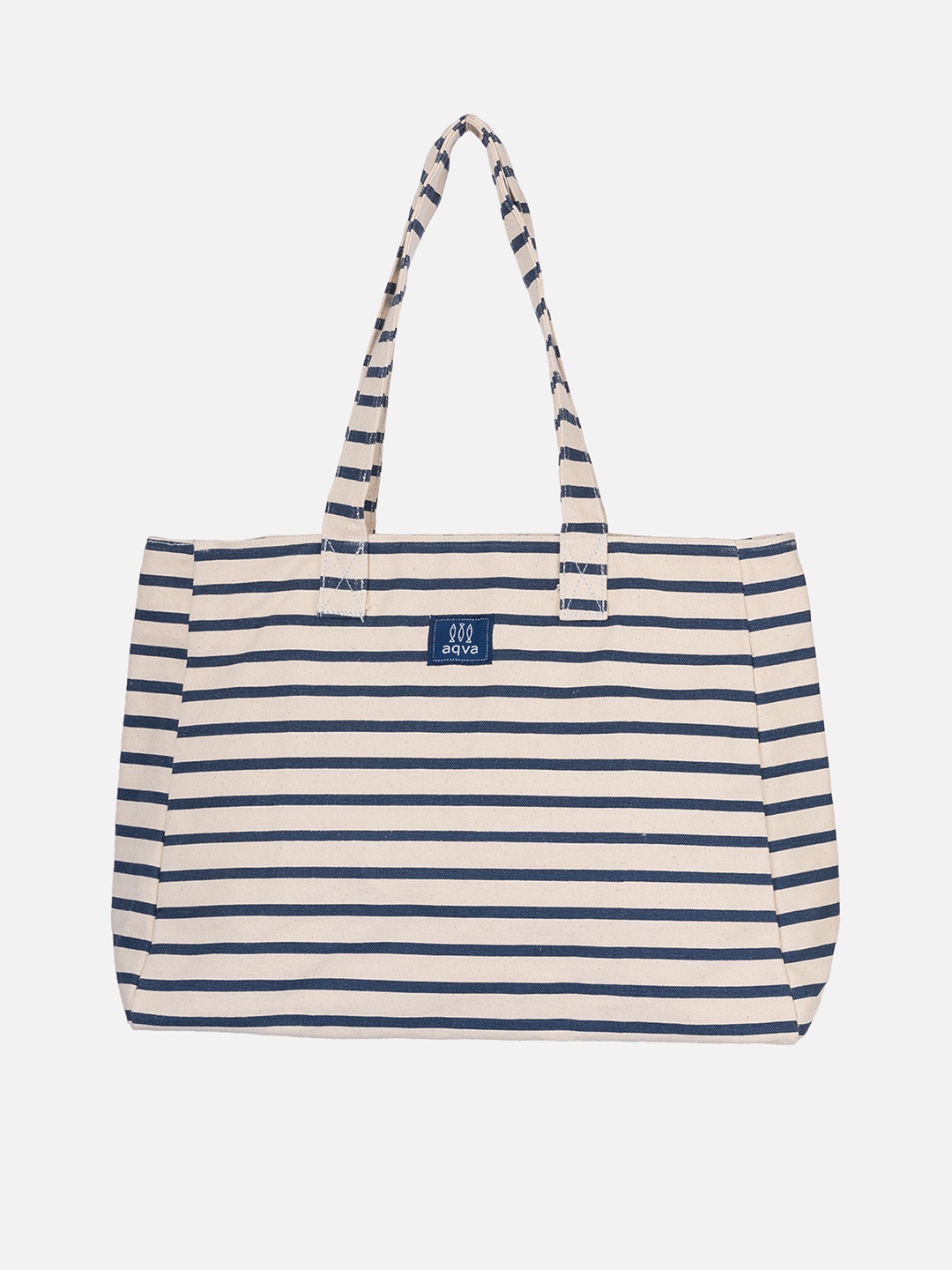 

AQVA Navy Blue Striped Oversized Shopper Cotton Tote Bag