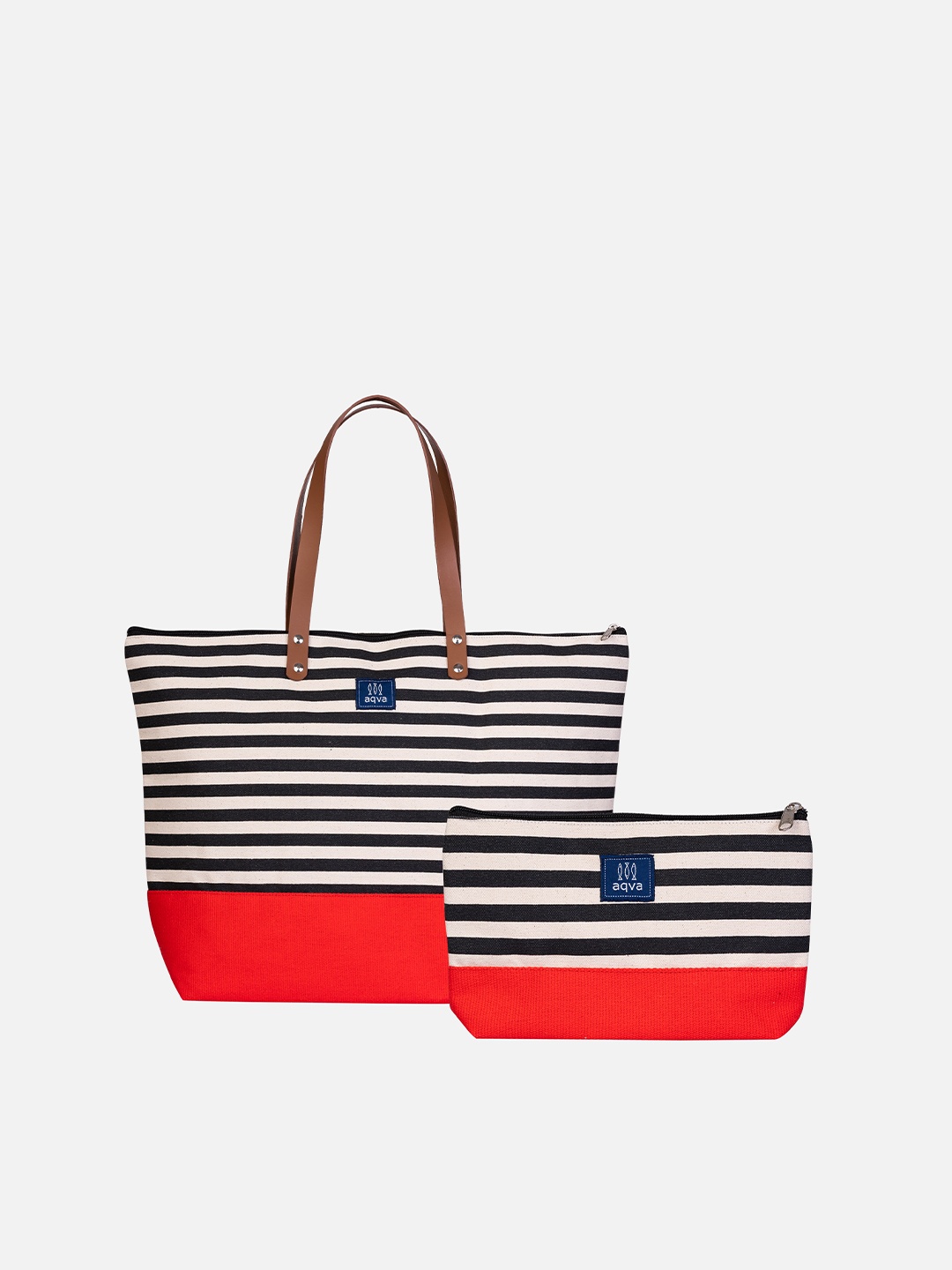 

AQVA Red Striped Oversized Structured Cotton Tote Bag