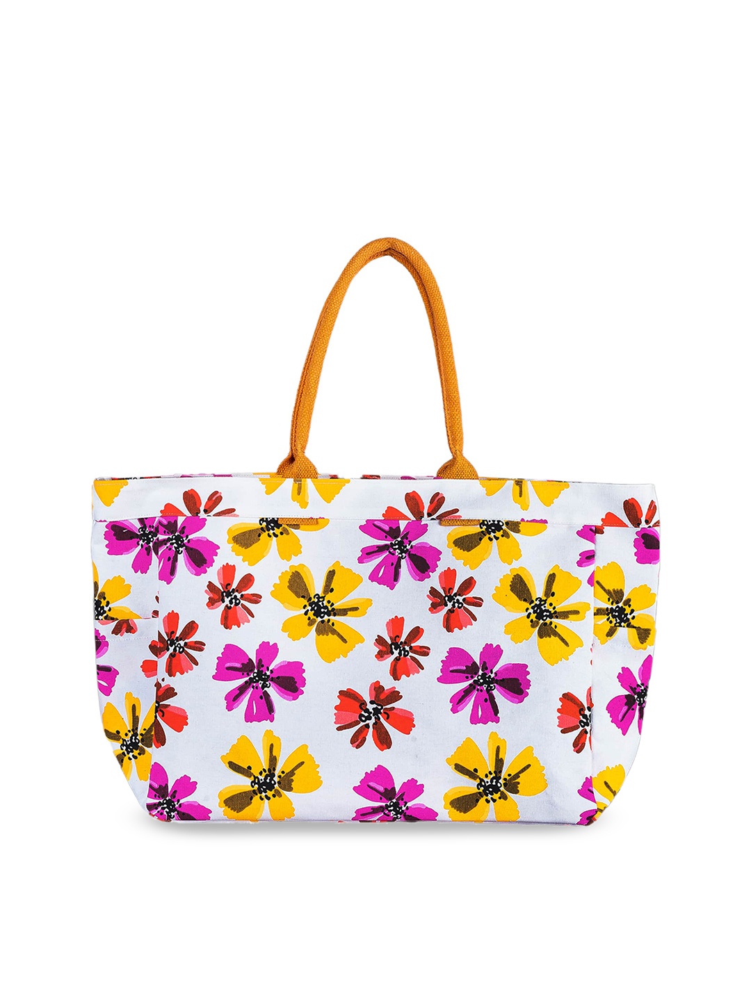 

AQVA White Floral Printed Shopper Cotton Tote Bag