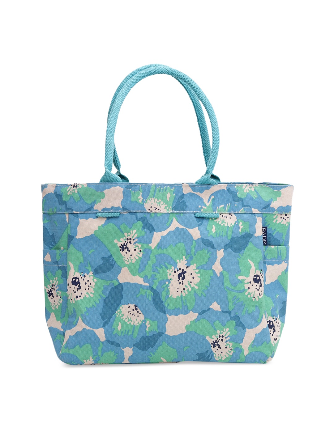 

AQVA Turquoise Blue Floral Printed Shopper Cotton Tote Bag