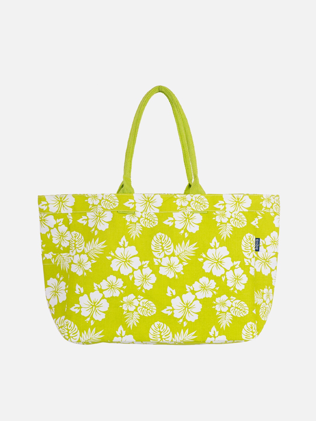 

AQVA Floral Printed Oversized Shopper Cotton Tote Bag, Lime green
