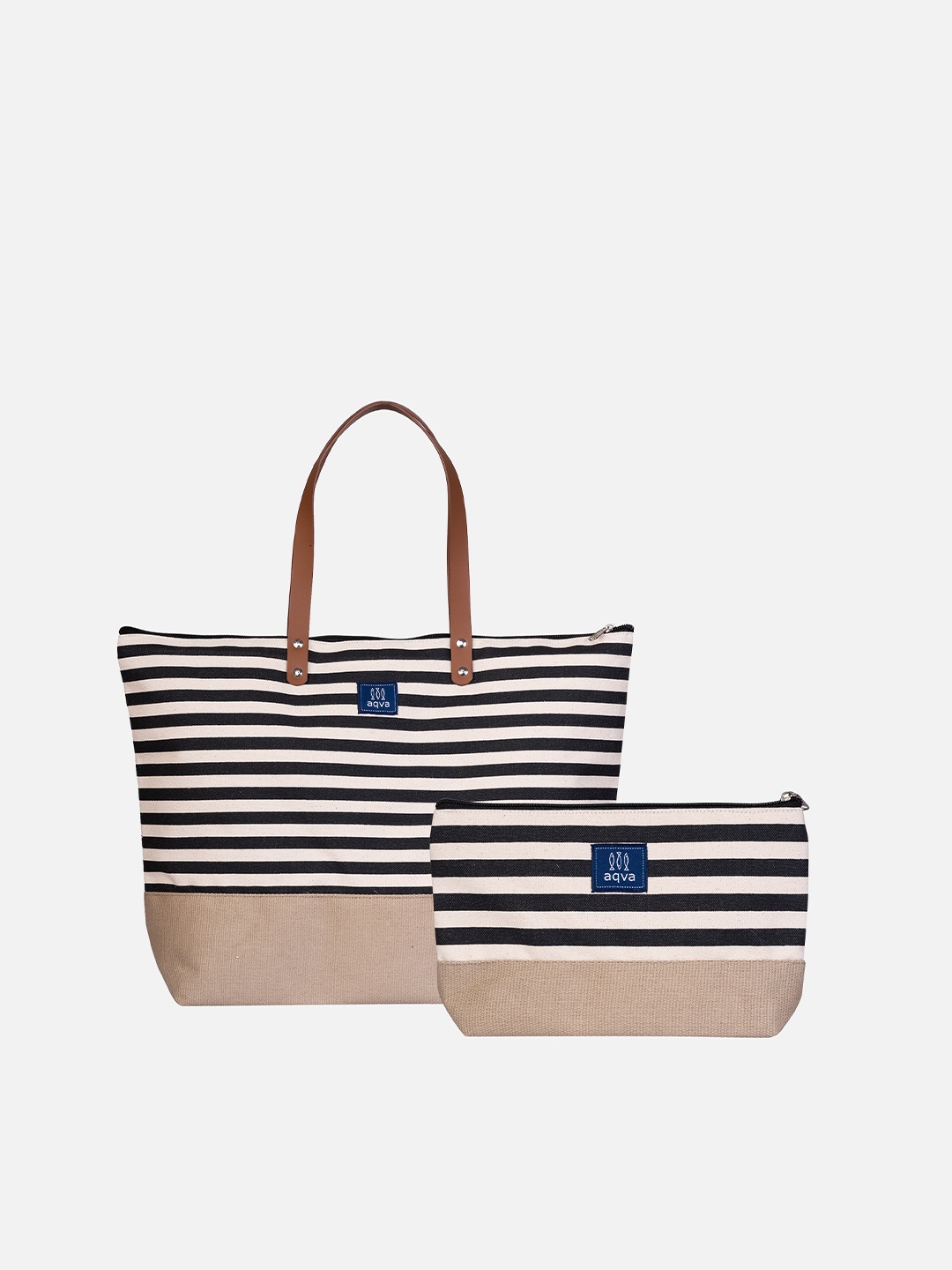 

AQVA Black Striped Oversized Structured Cotton Tote Bag
