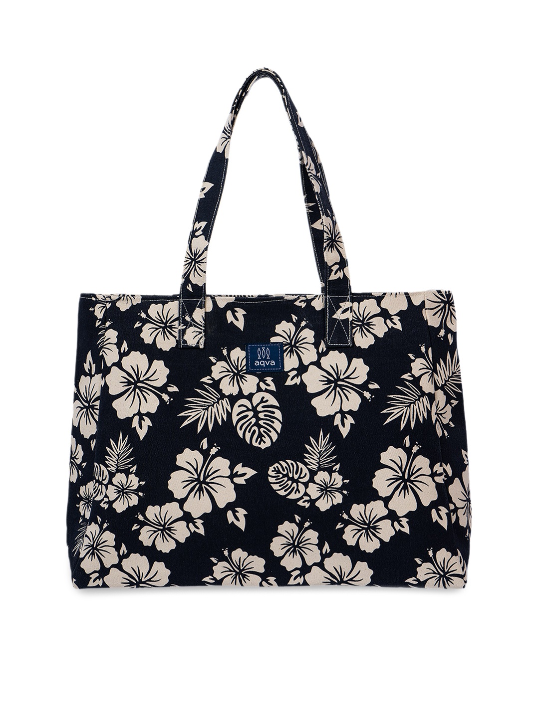 

AQVA Black Floral Printed Shopper Cotton Tote Bag