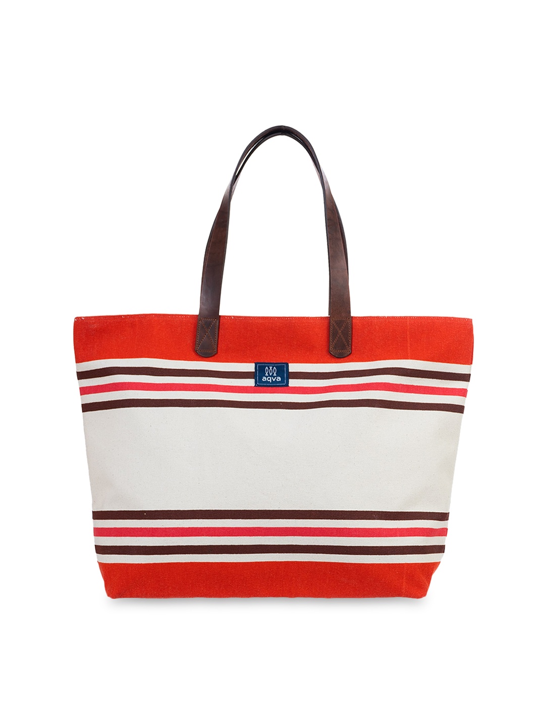 

AQVA Orange Striped Shopper Cotton Tote Bag