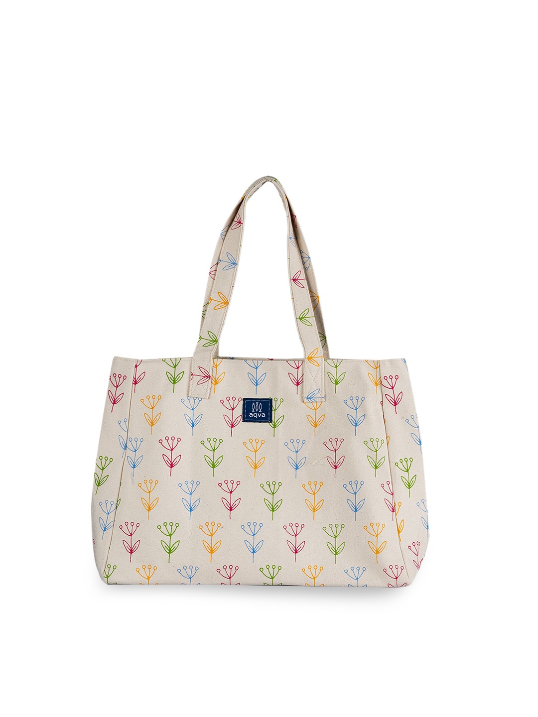 

AQVA Cream Floral Printed Shopper Cotton Tote Bag