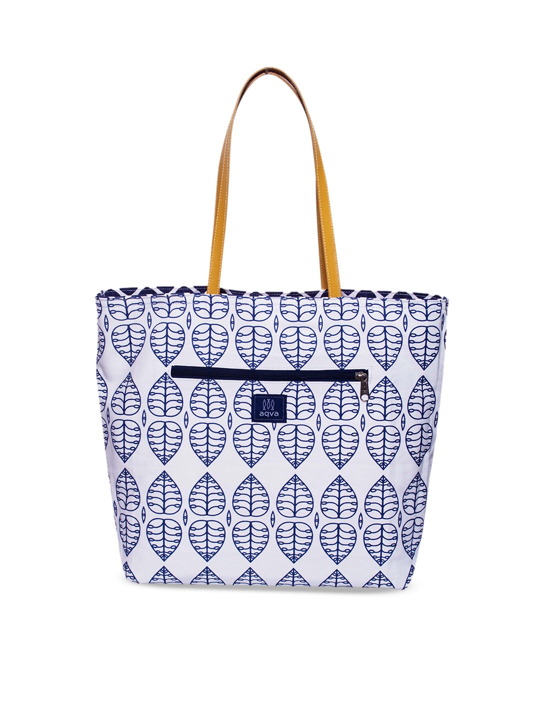 

AQVA Navy Blue Floral Printed Oversized Cotton Shopper Tote Bag
