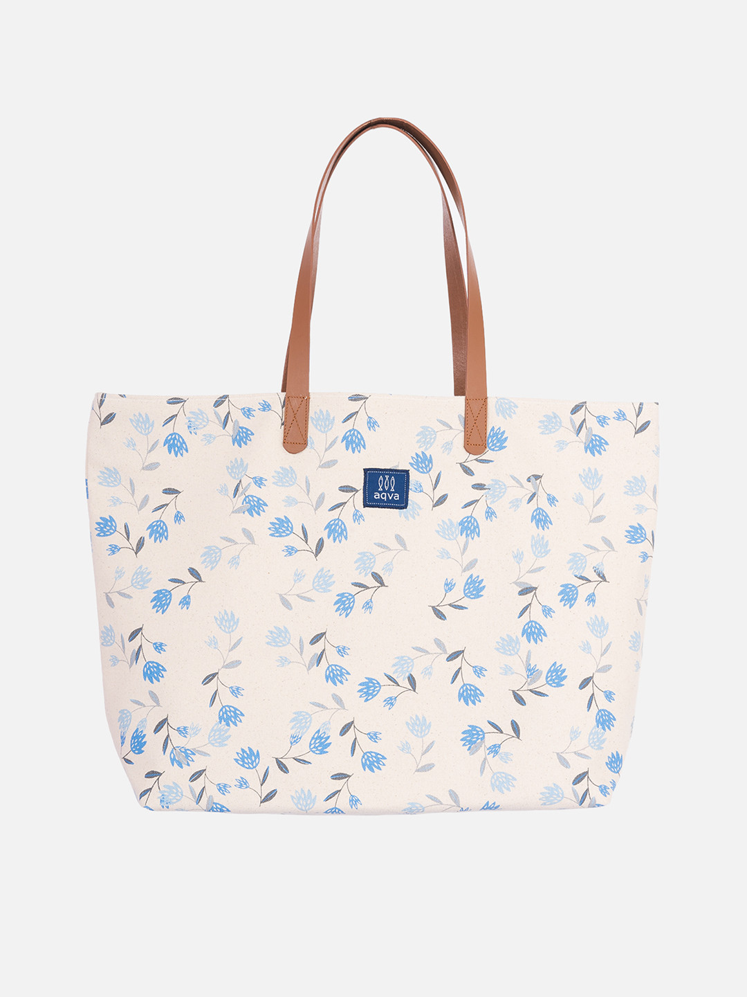

AQVA White Floral Printed Shopper Cotton Tote Bag