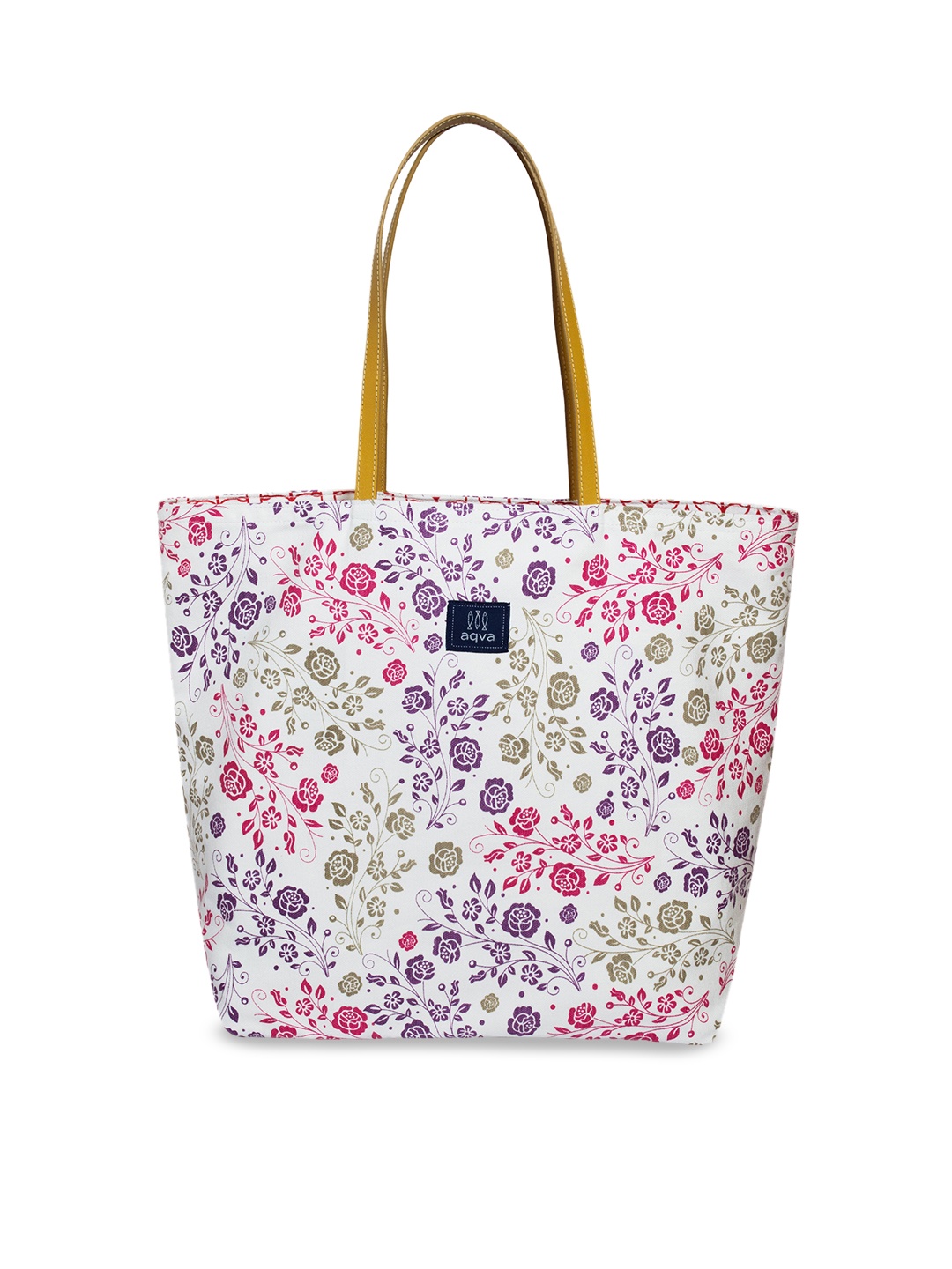 

AQVA White Floral Printed Reversible Structured Cotton Tote Bag
