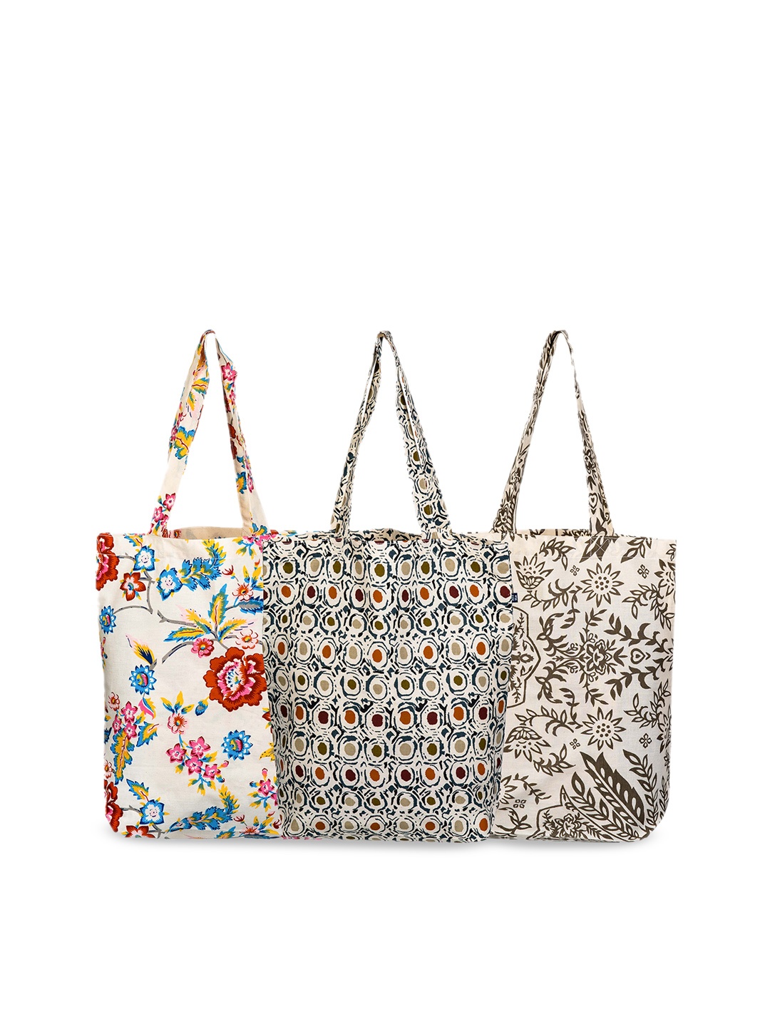 

AQVA Pack of 3 Off White Floral Printed Oversized Shopper Tote Bag