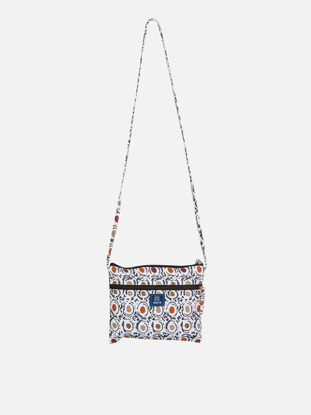 

AQVA White Printed Cotton Structured Sling Bag