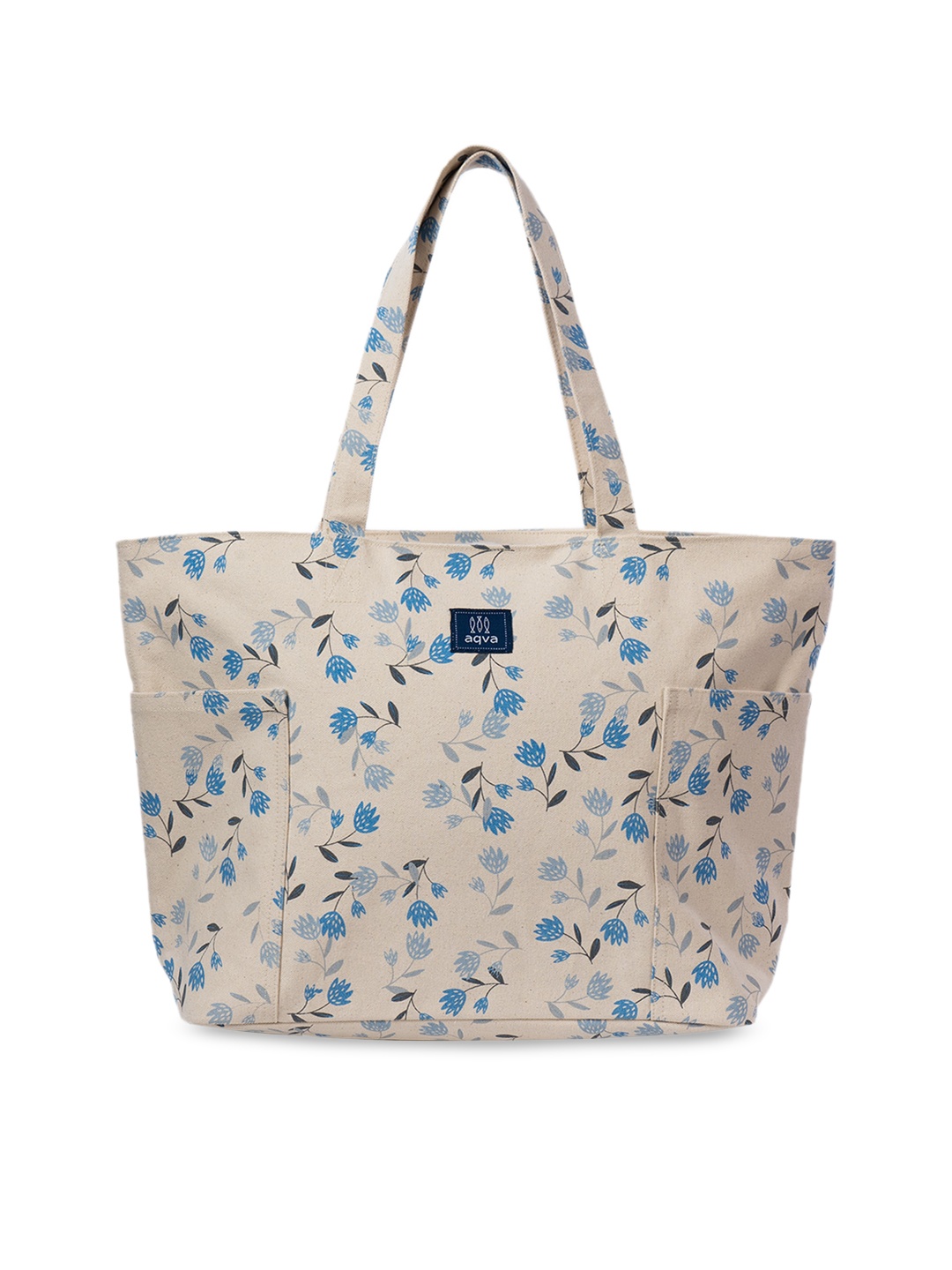 

AQVA White & Blue Floral Printed Oversized Shopper Tote Bag