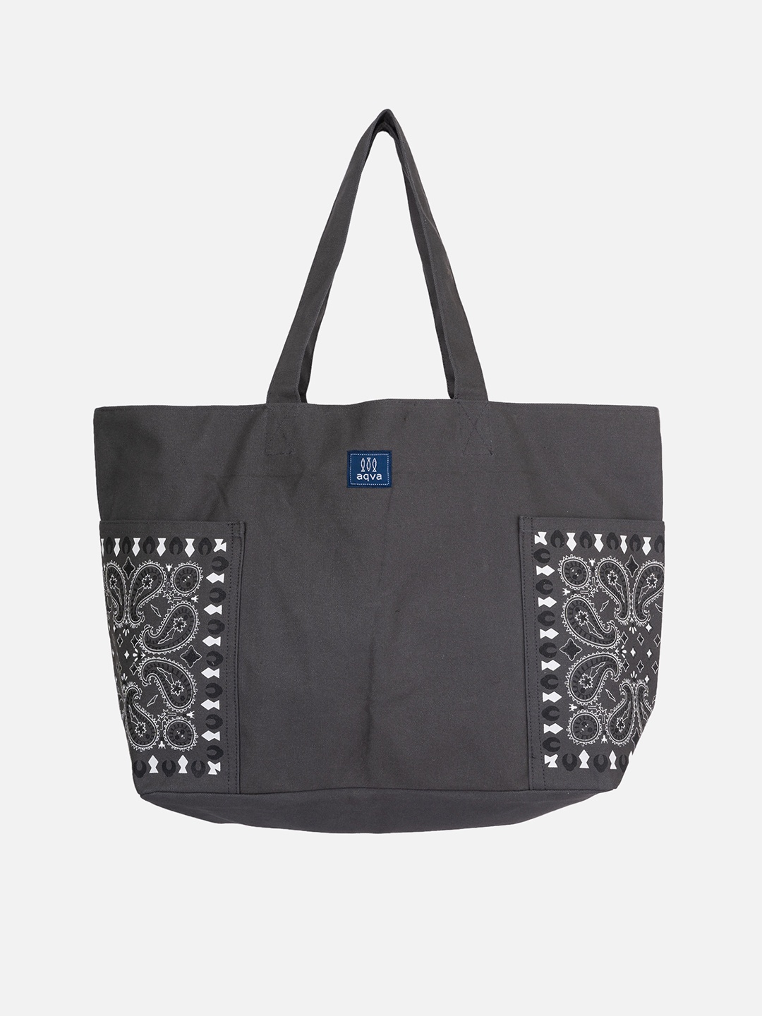 

AQVA Grey Ethnic Motifs Printed Shopper Tote Bag