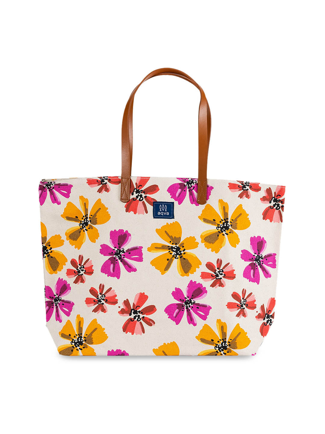 

AQVA Off White & Pink Floral Printed Shopper Tote Bag