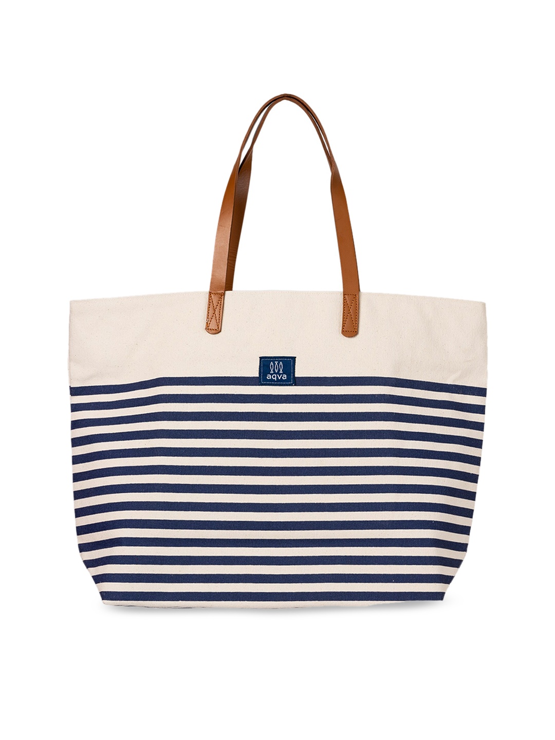 

AQVA White Striped Cotton Canvas Shopper Tote Bag