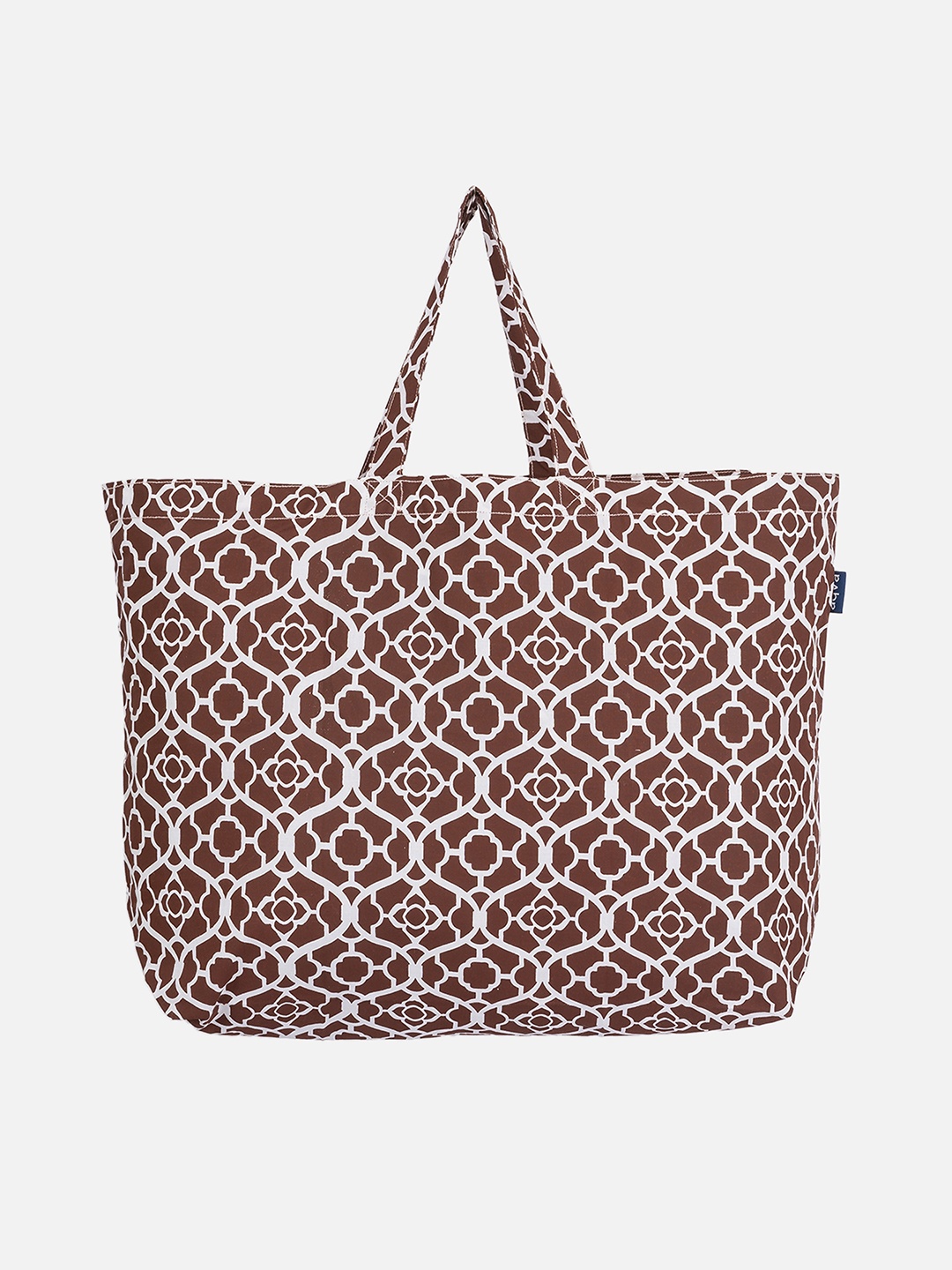 

AQVA Brown Printed Cotton Canvas Shopper Tote Bag