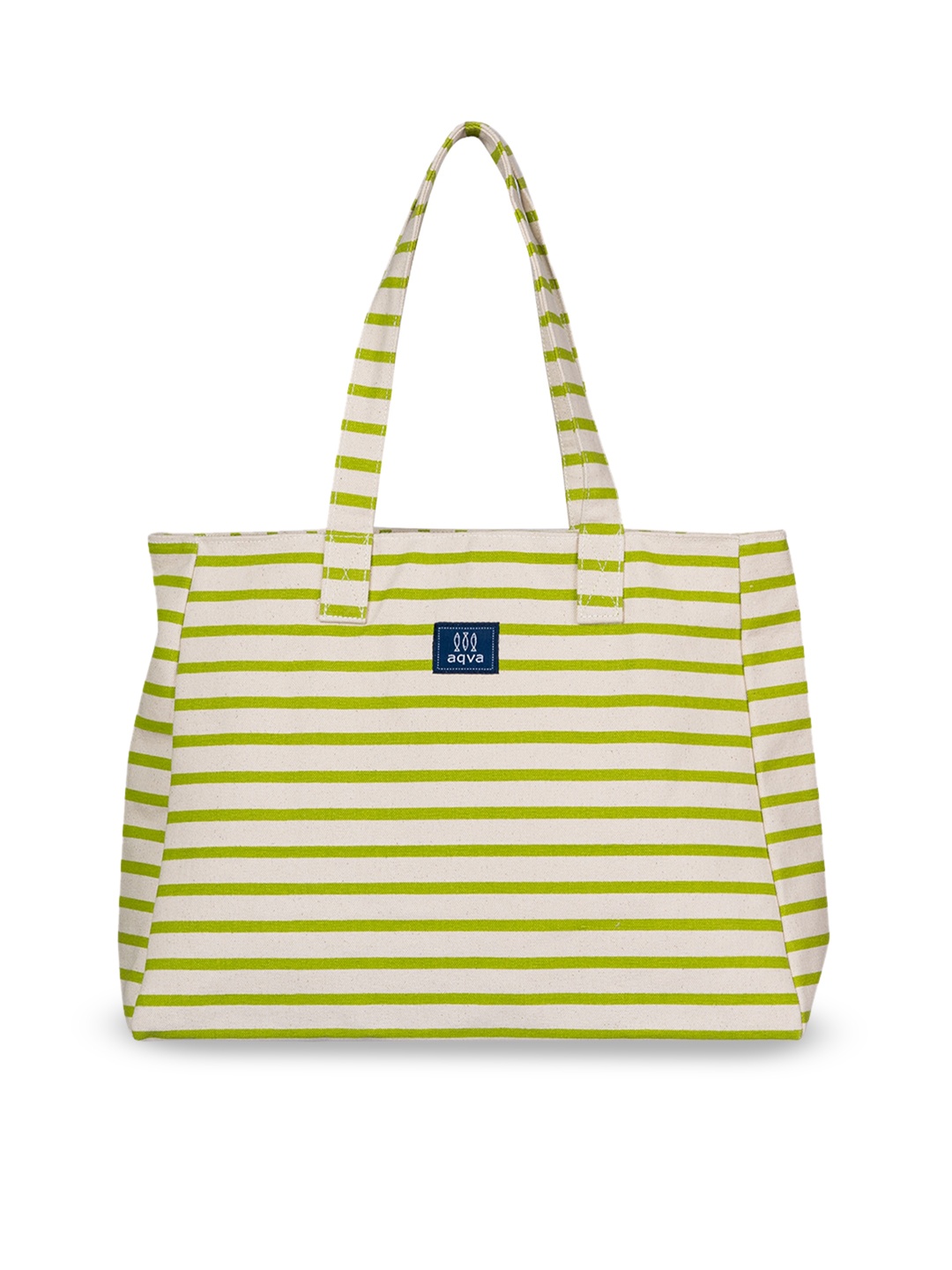 AQVA Green & White Striped Shopper Tote Bag