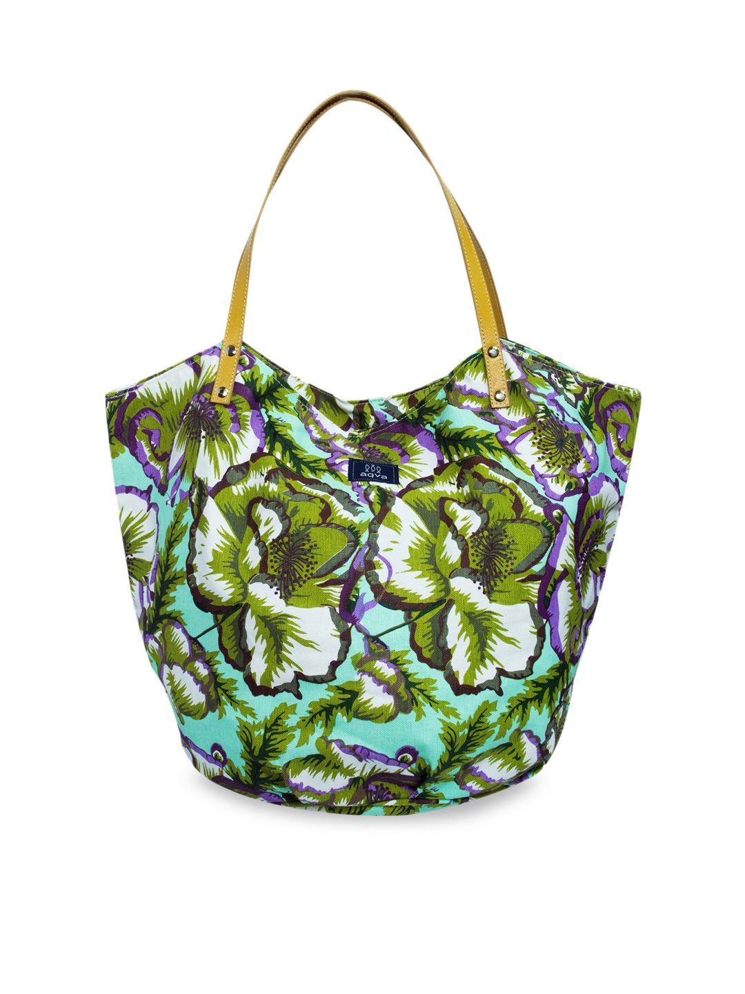 

AQVA Floral Printed Oversized Cotton Shopper Shoulder Bag, Green