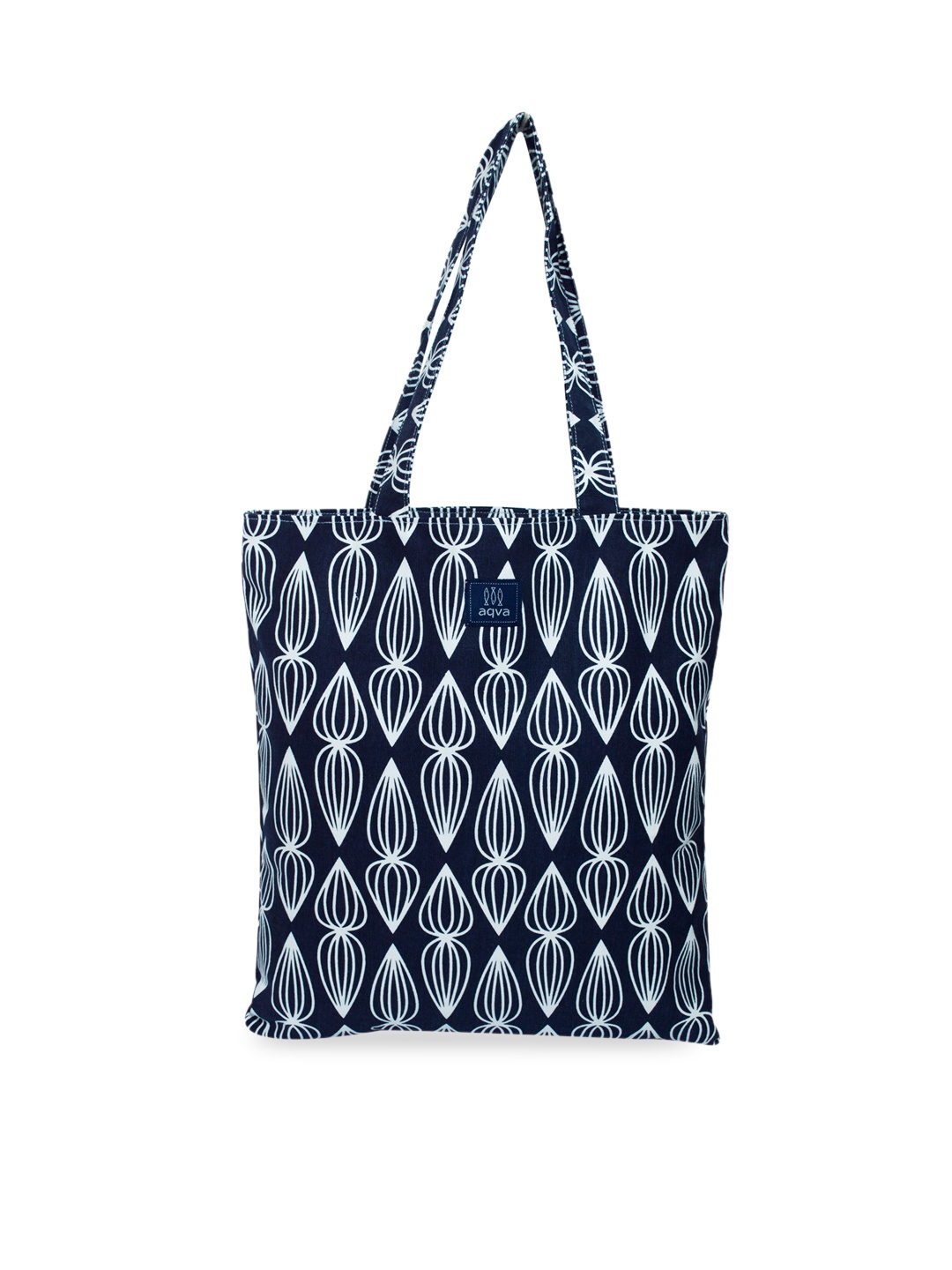 

AQVA Navy Blue Geometric Cotton Printed Shopper Tote Bag
