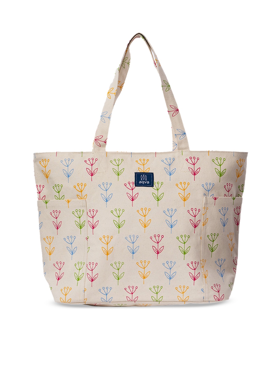 

AQVA Cream Floral Printed Cotton Structured Shoulder Bag