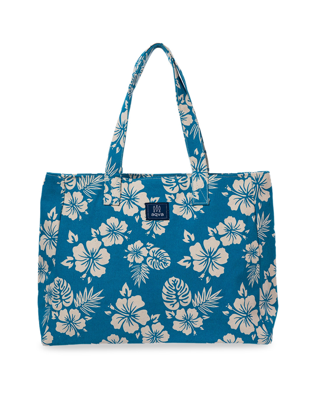 

AQVA Turquoise Blue Floral Printed Oversized Shopper Tote Bag