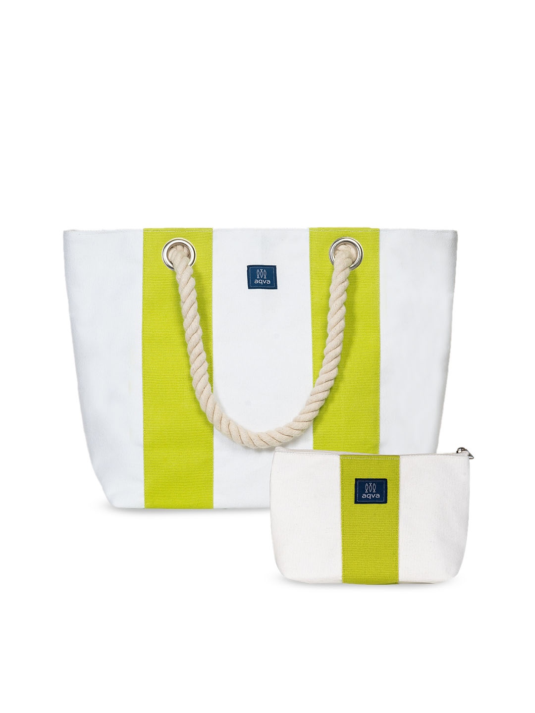 

AQVA Lime Green & White Cotton Colourblocked Shopper Tote Bag