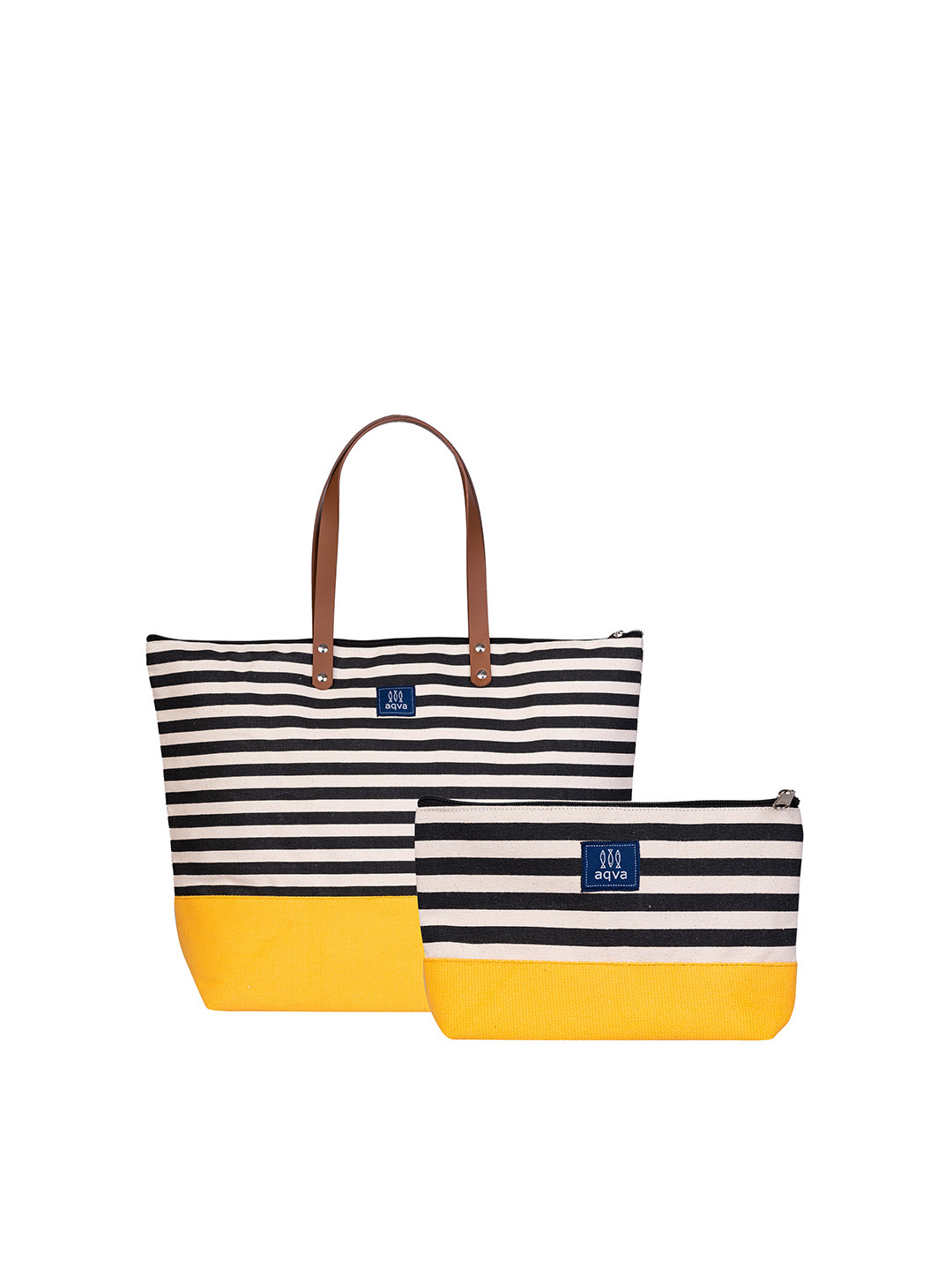 

AQVA Mustard & Black Striped Oversized Shopper Tote Bag