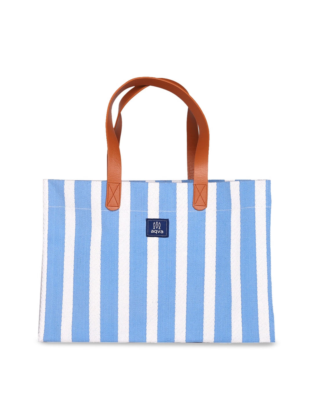 

AQVA Blue & White Cotton Striped Oversized Shopper Shoulder Bag