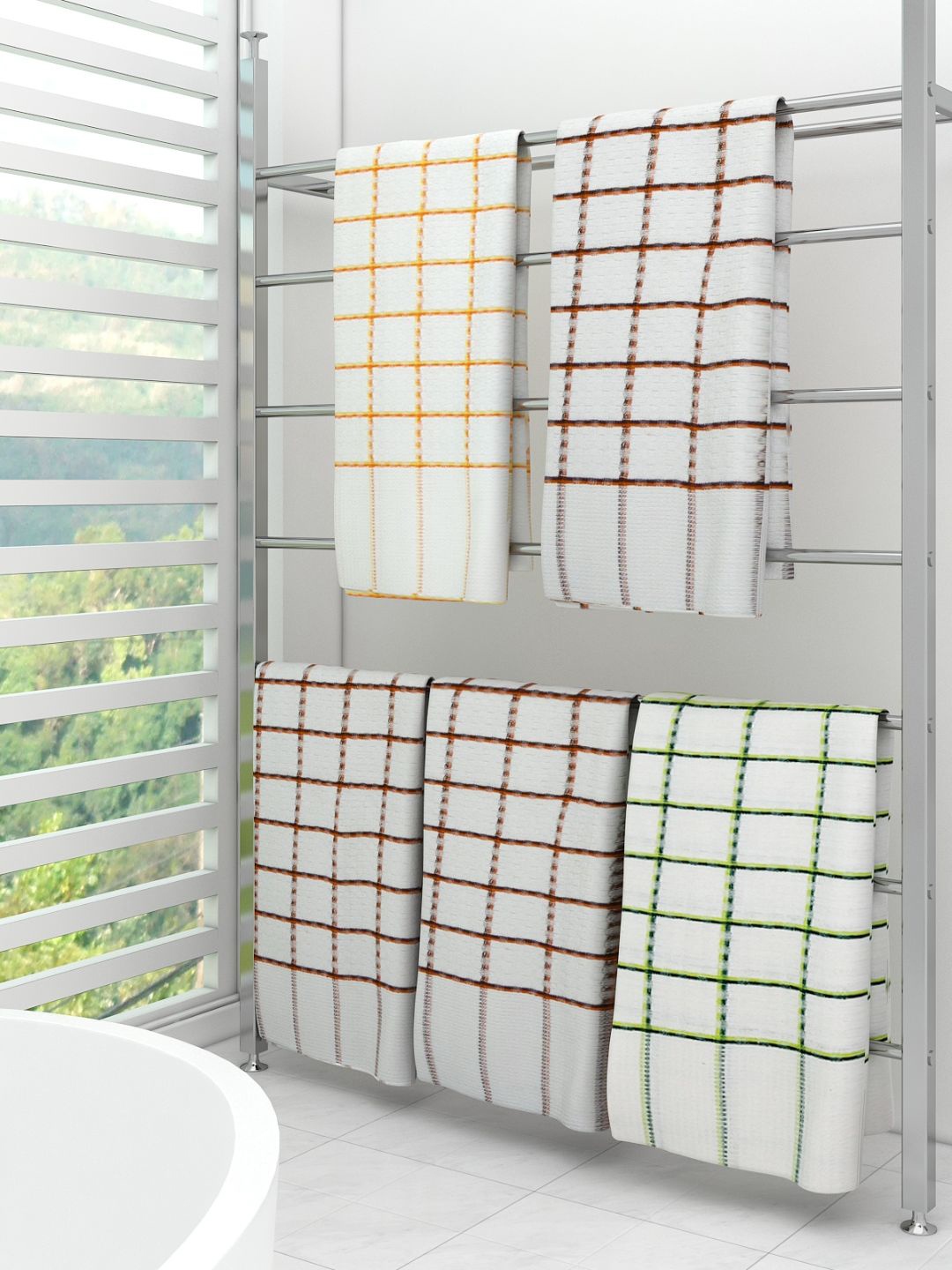 

Athom Trendz Set Of 5 Striped 210 GSM Cotton Bath Towels, White