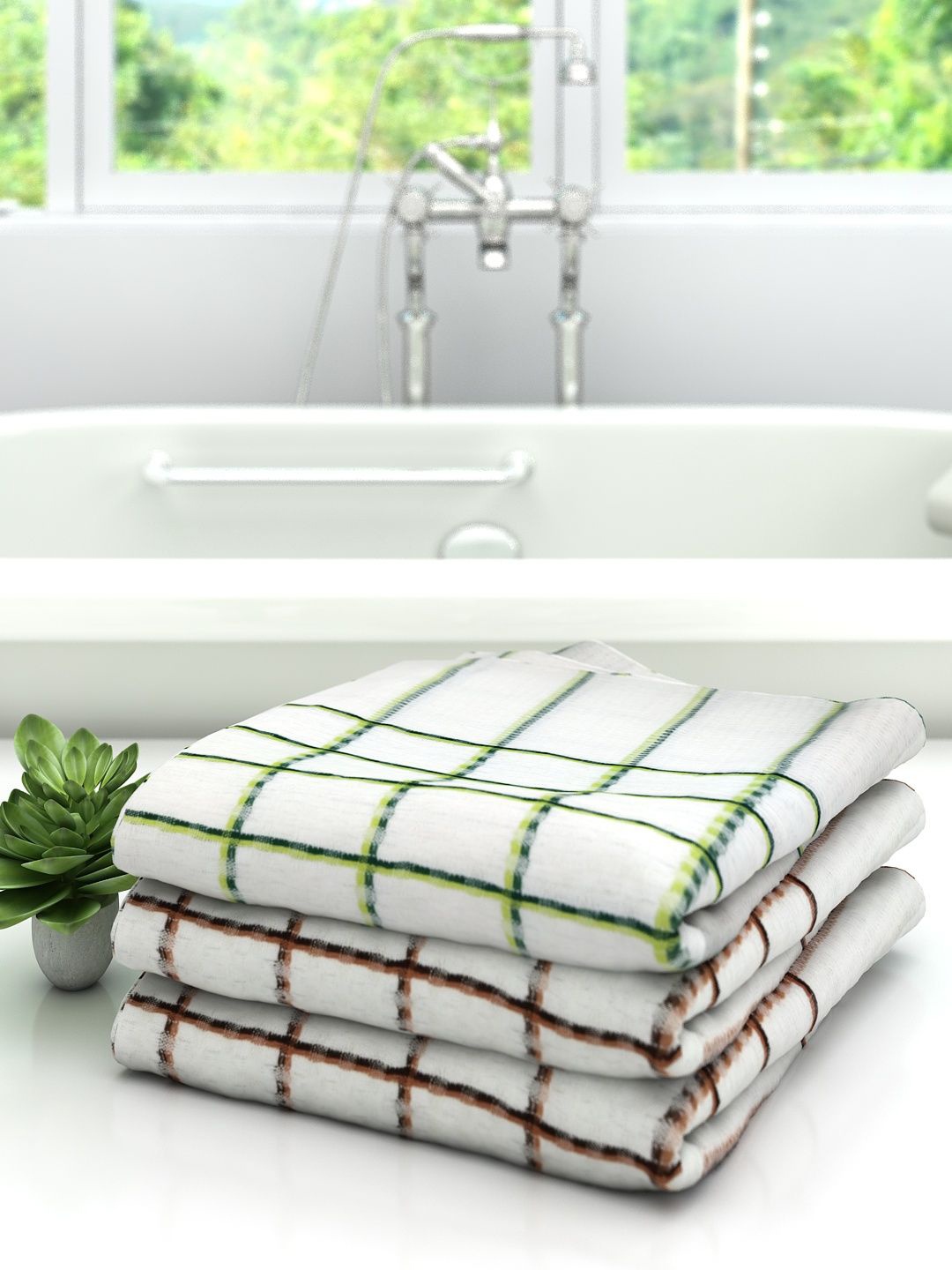 

Athom Trendz Set Of 3 Striped 210 GSM Cotton Bath Towels, White