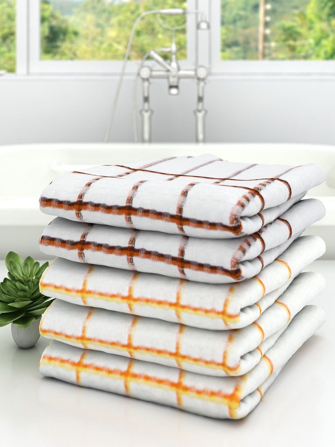 

Athom Trendz Set of 5 Striped 210 GSM Pure Cotton Bath Towels, White