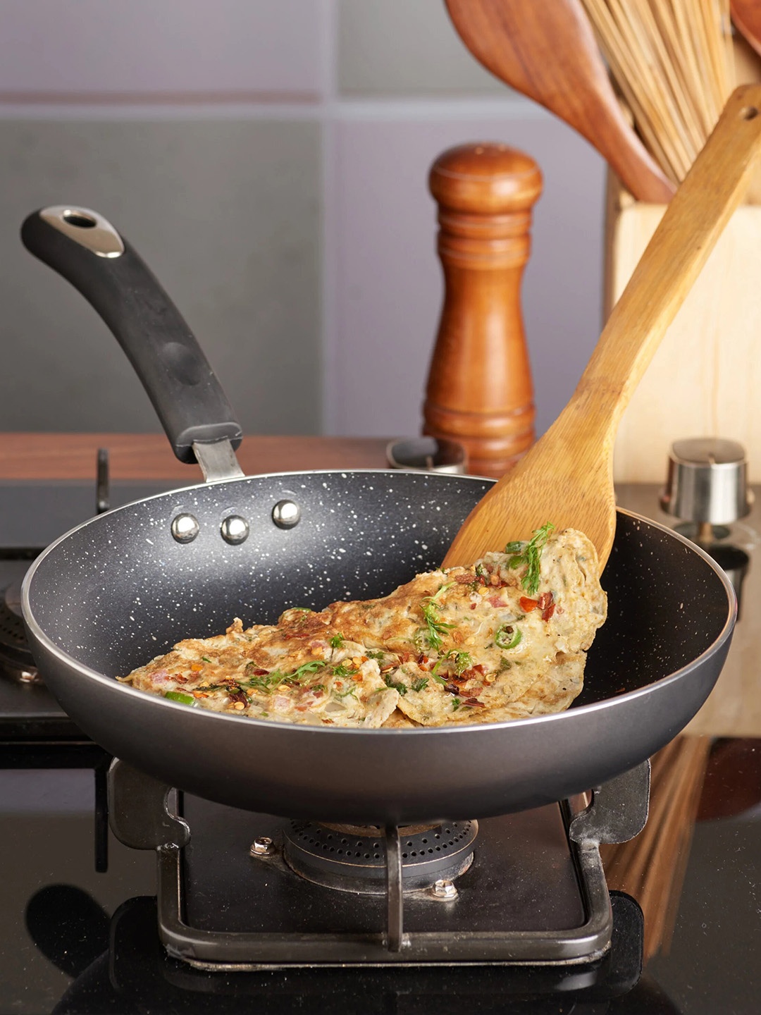 

Vinod Black Solid Zest Marbilo Aluminium Induction Friendly Fry Pan 22 cm