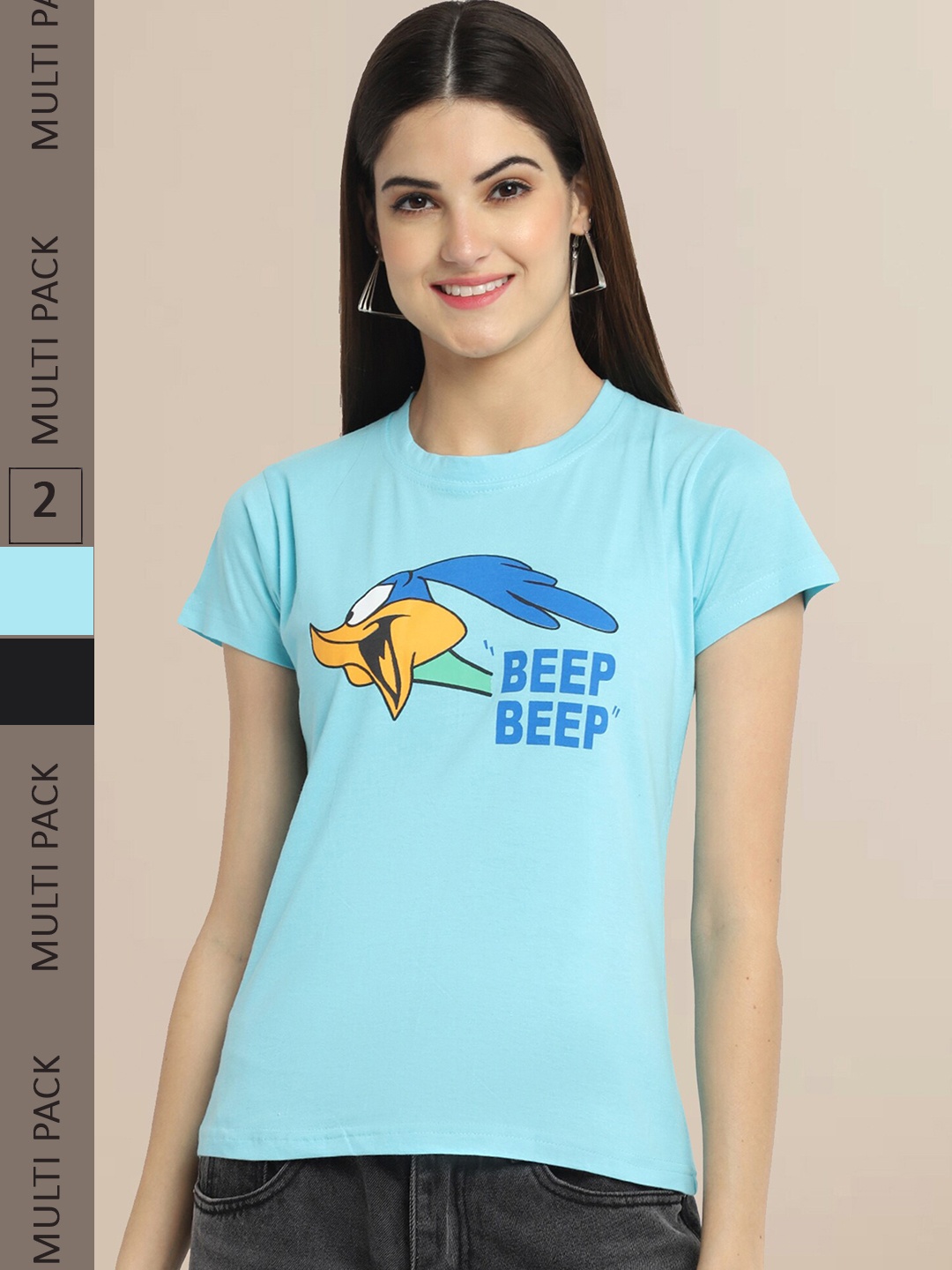 

Fabflee Pack Of 2 Printed Cotton T-shirt, Blue