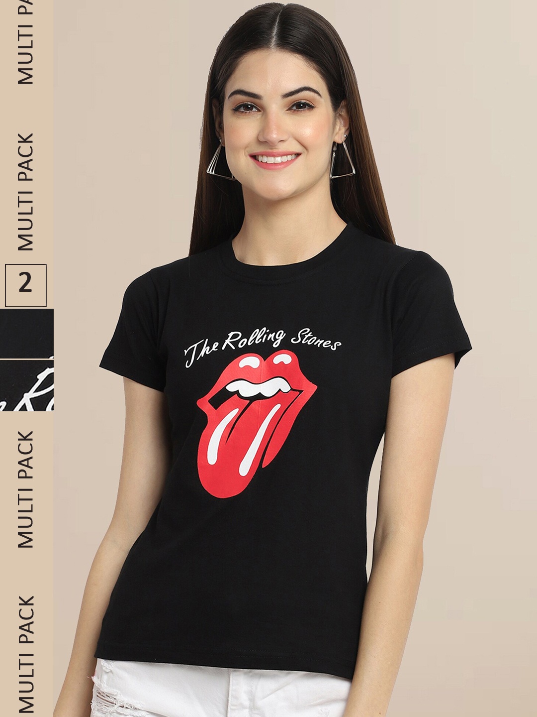 

Fabflee Women Black Pack Of 2 Typography Printed Cotton T-shirt