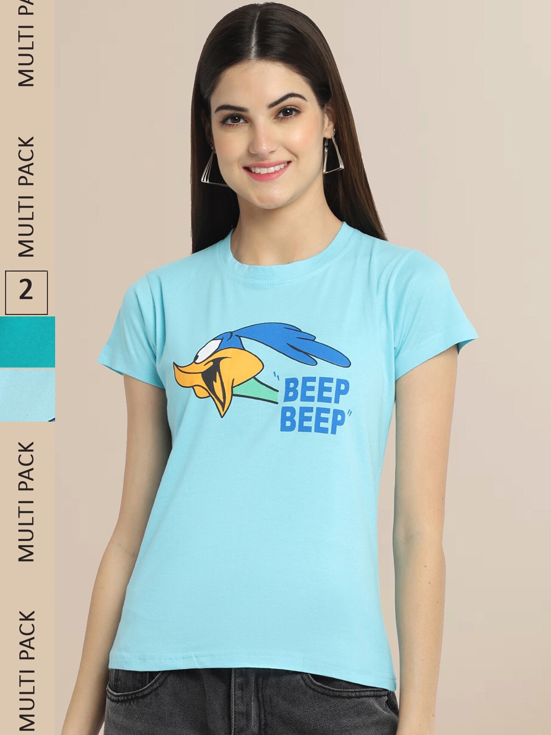 

Fabflee Women Blue & Green Pack Of 2 Printed Cotton T-shirt