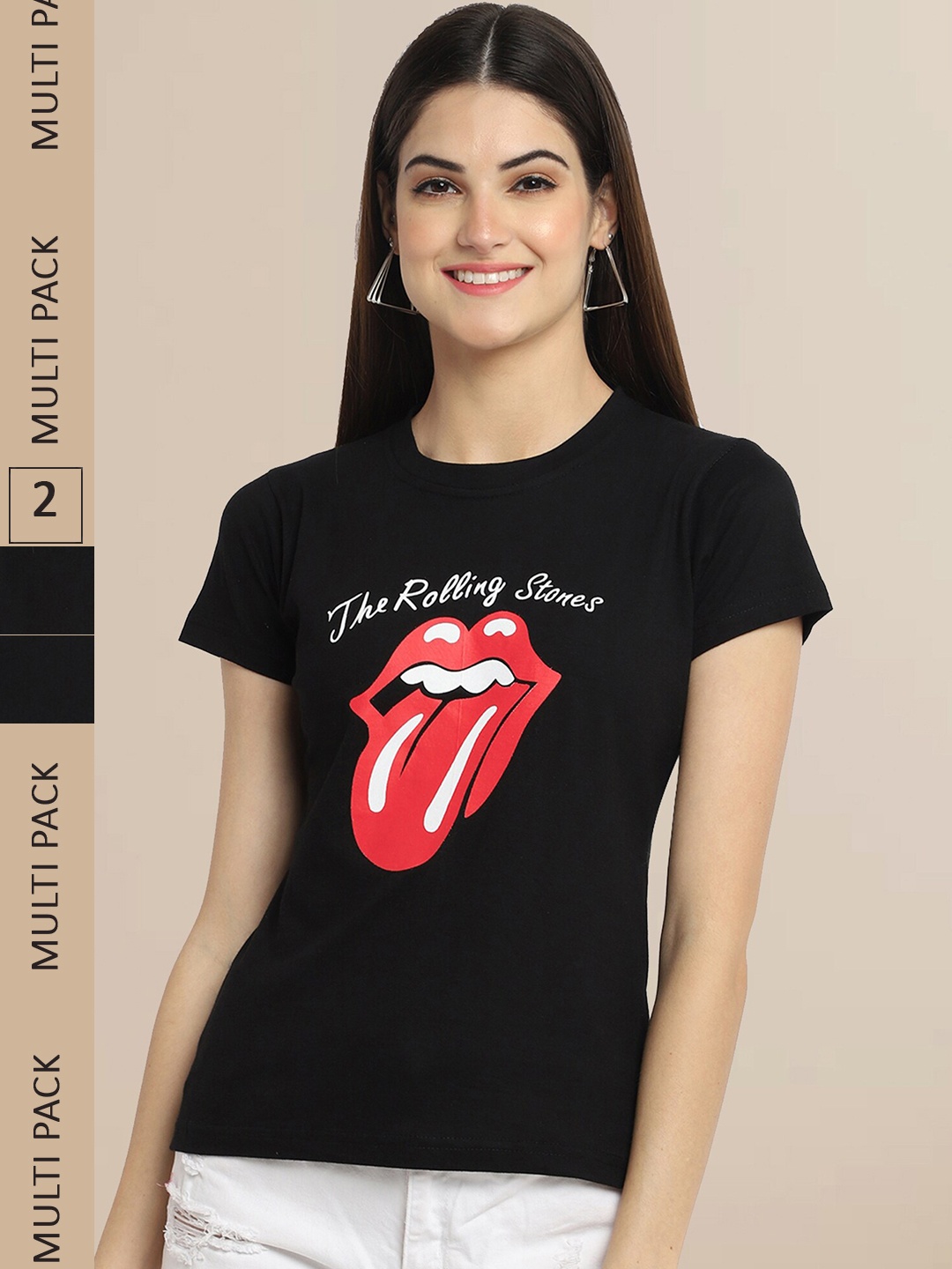 

Fabflee Women Black Pack of 2 Typography Printed Cotton T-shirt